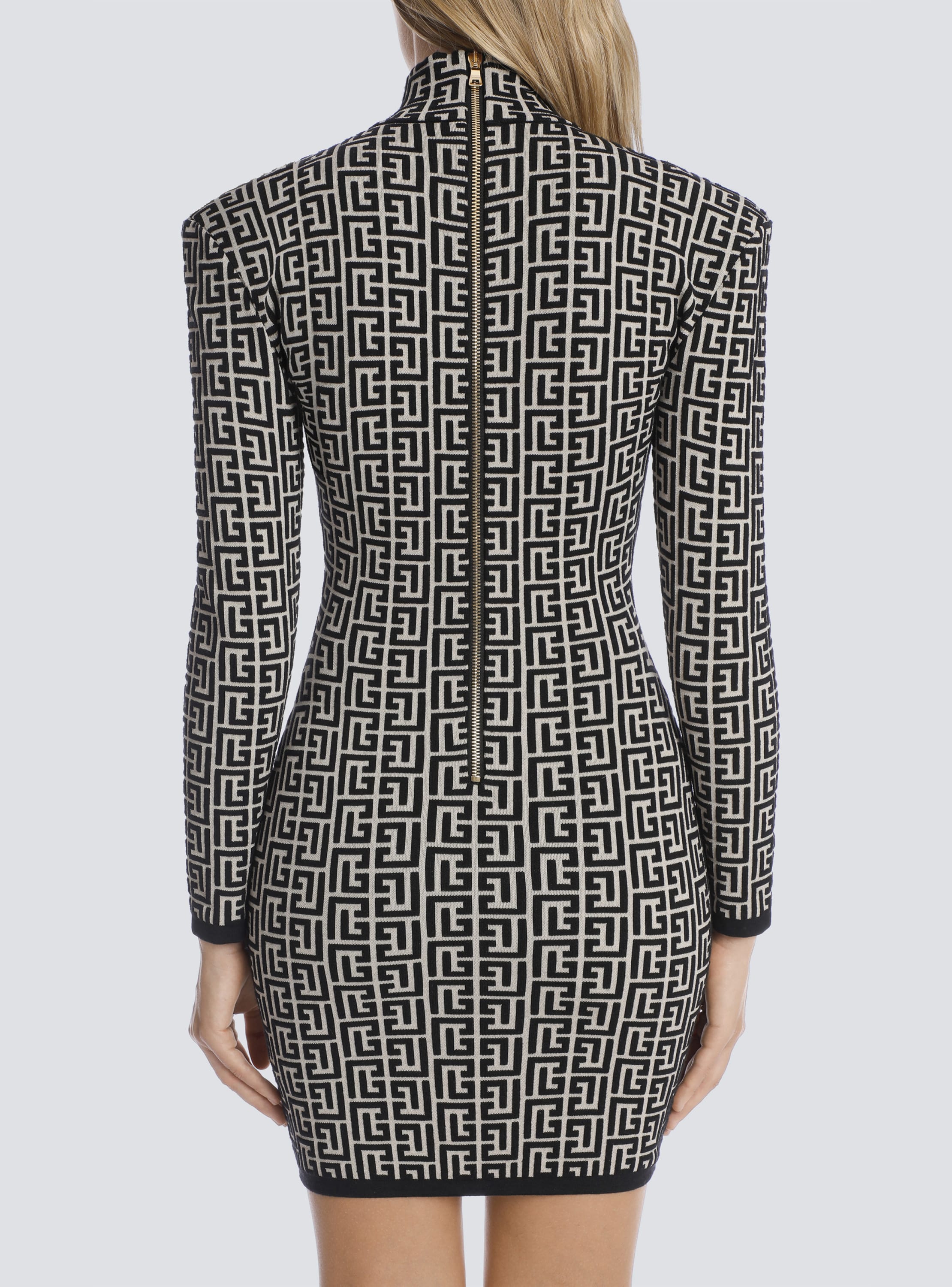 Short bicolor jacquard knit dress with Balmain monogram black - Women |  BALMAIN