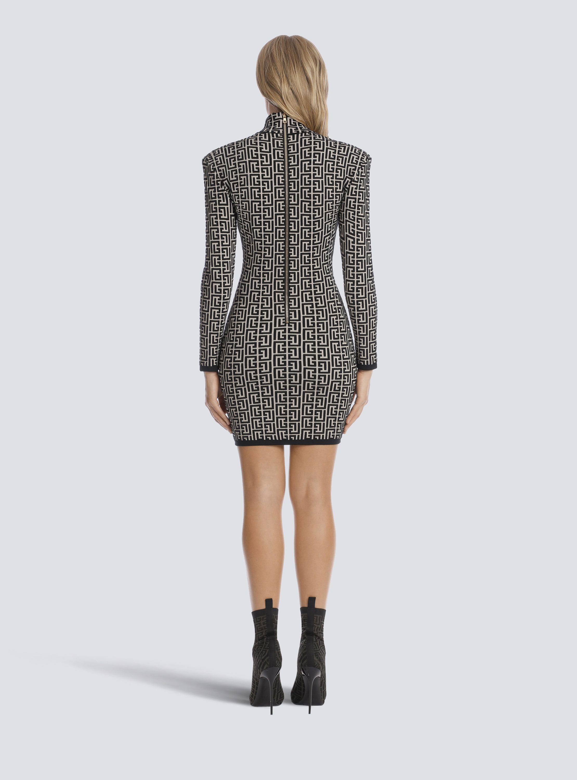 Short bicolor jacquard knit dress with Balmain monogram