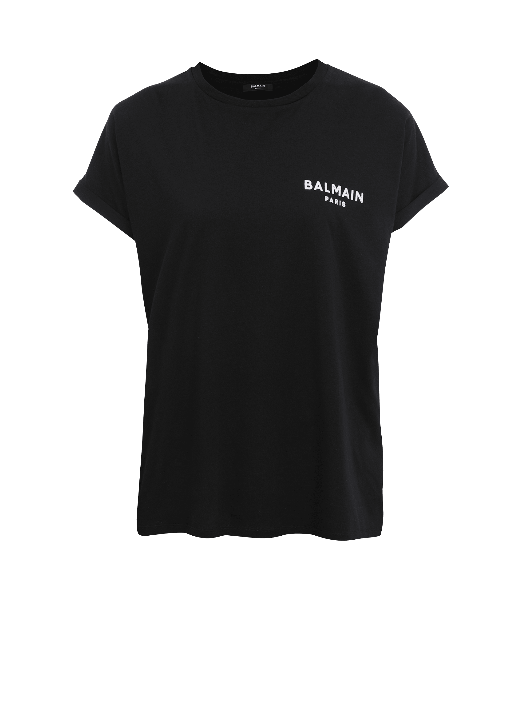 Eco-designed cotton T-shirt with small flocked Balmain logo - Women ...