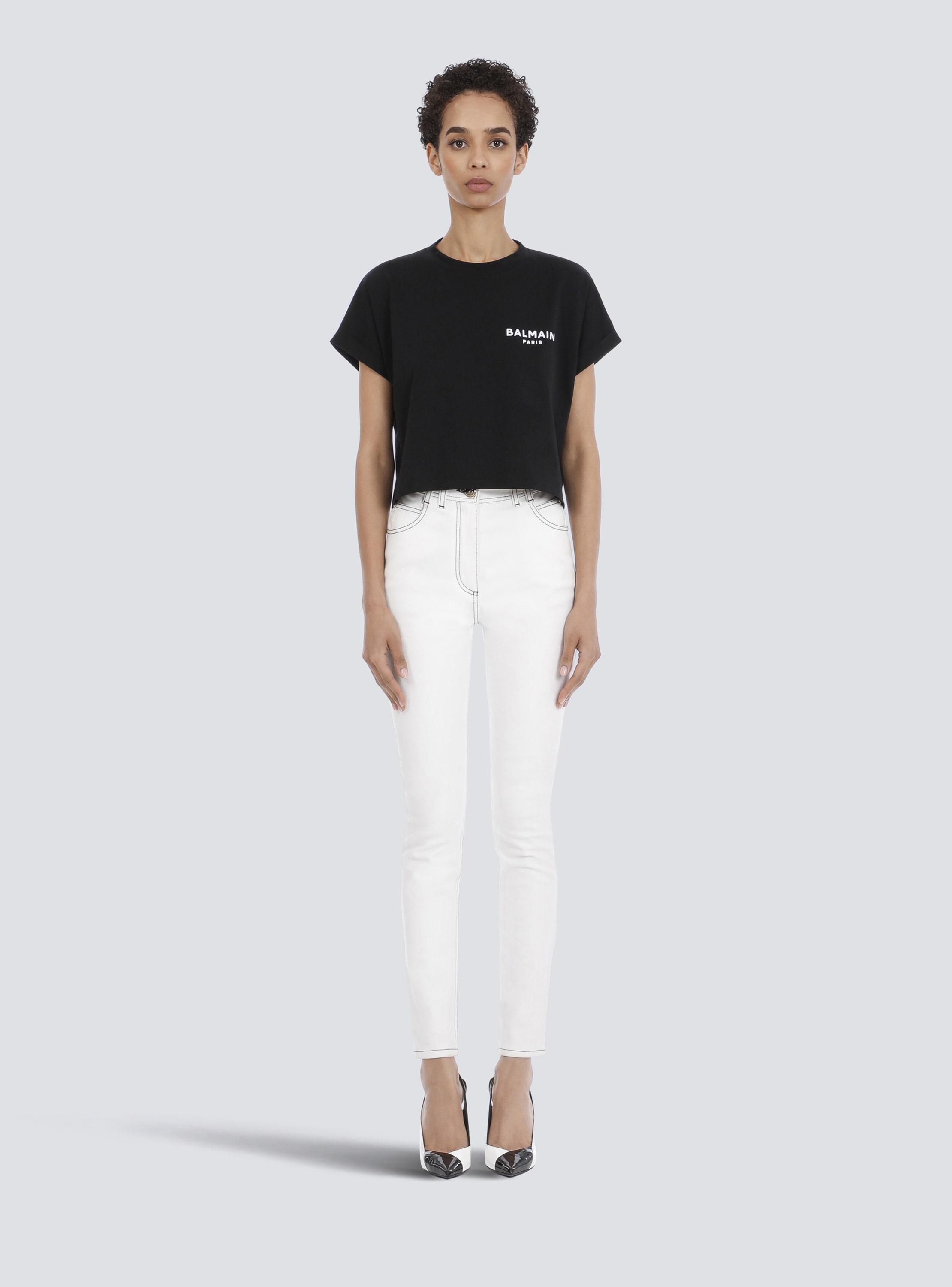バルマン フロックロゴ クロップド Tシャツ S