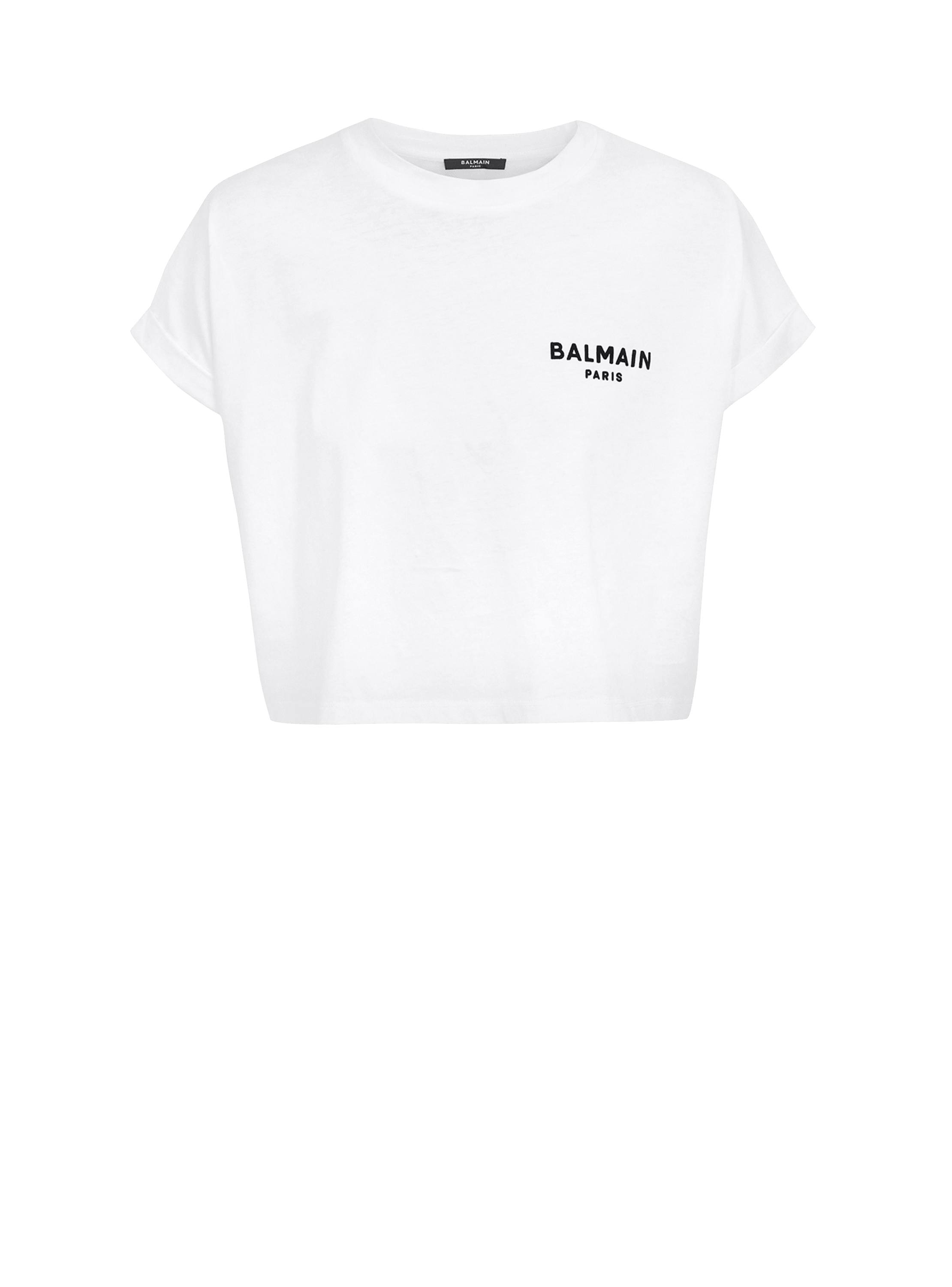 Flocked Balmain Paris cropped T-Shirt