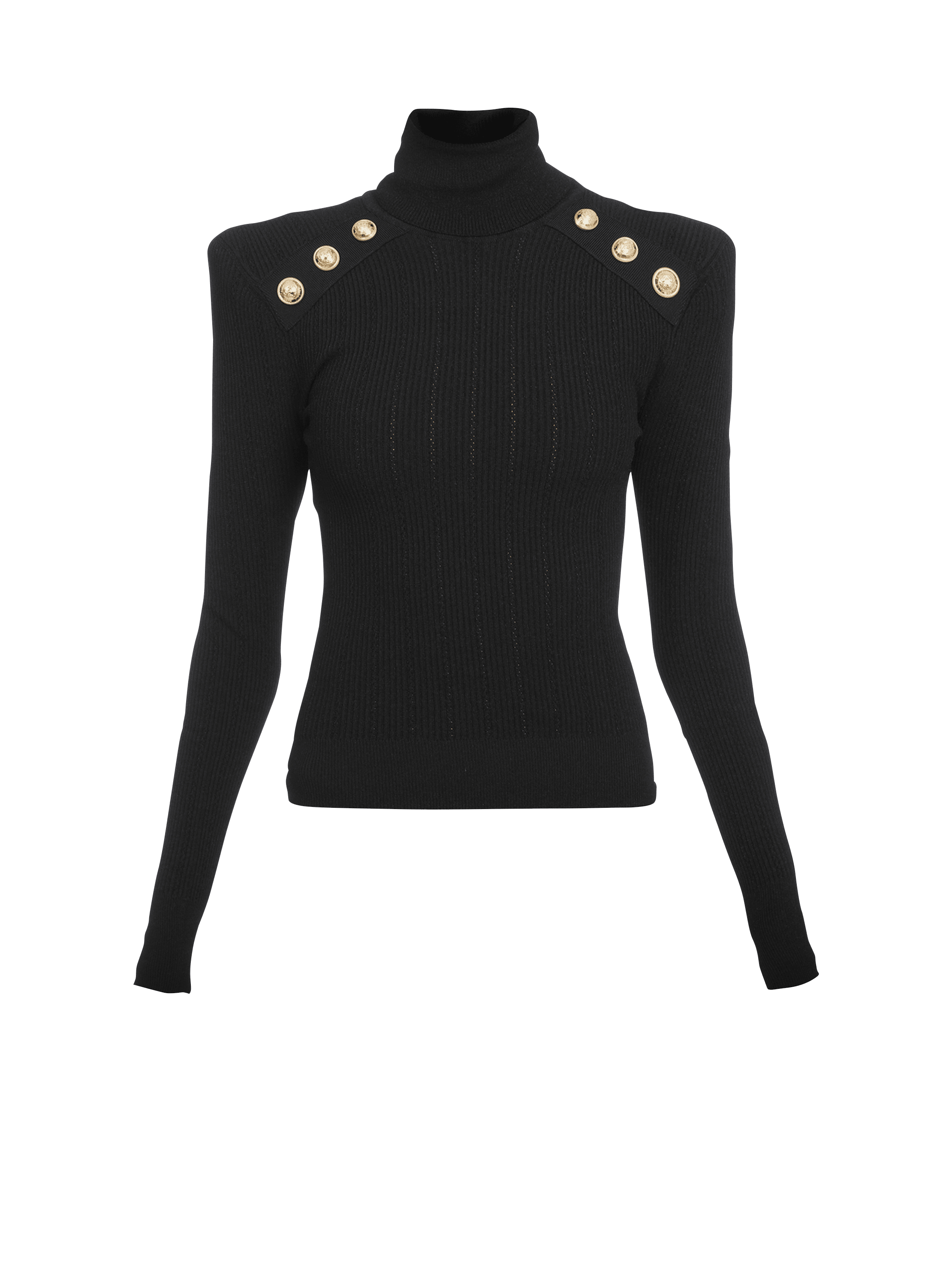 Knit jumper with gold buttons, black, hi-res