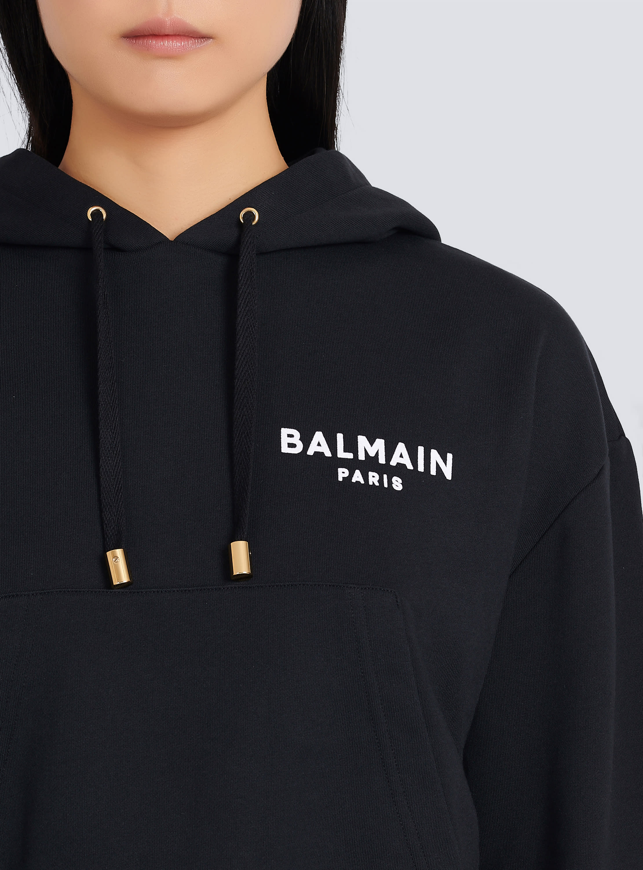 Eco designed cotton sweatshirt with flocked Balmain logo