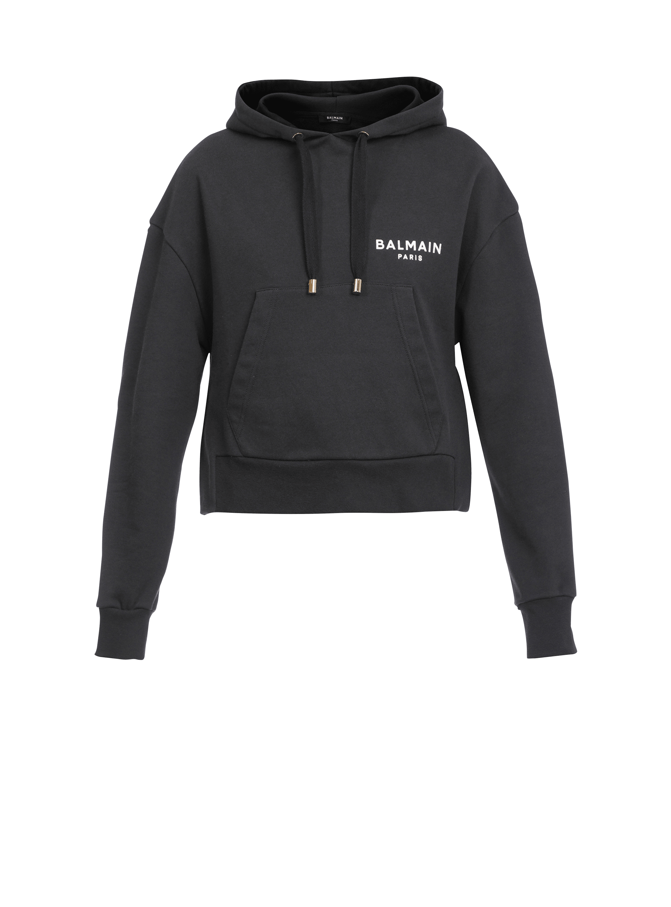 Eco-designed cotton sweatshirt with flocked Balmain logo, black, hi-res