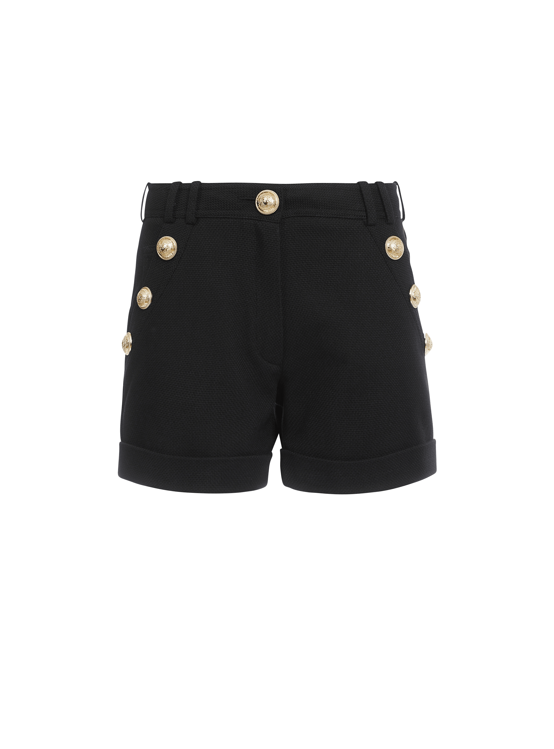 Shorts aus Baumwolle mit niedrigem Bund und goldfarbenen Knöpfen, schwarz, hi-res