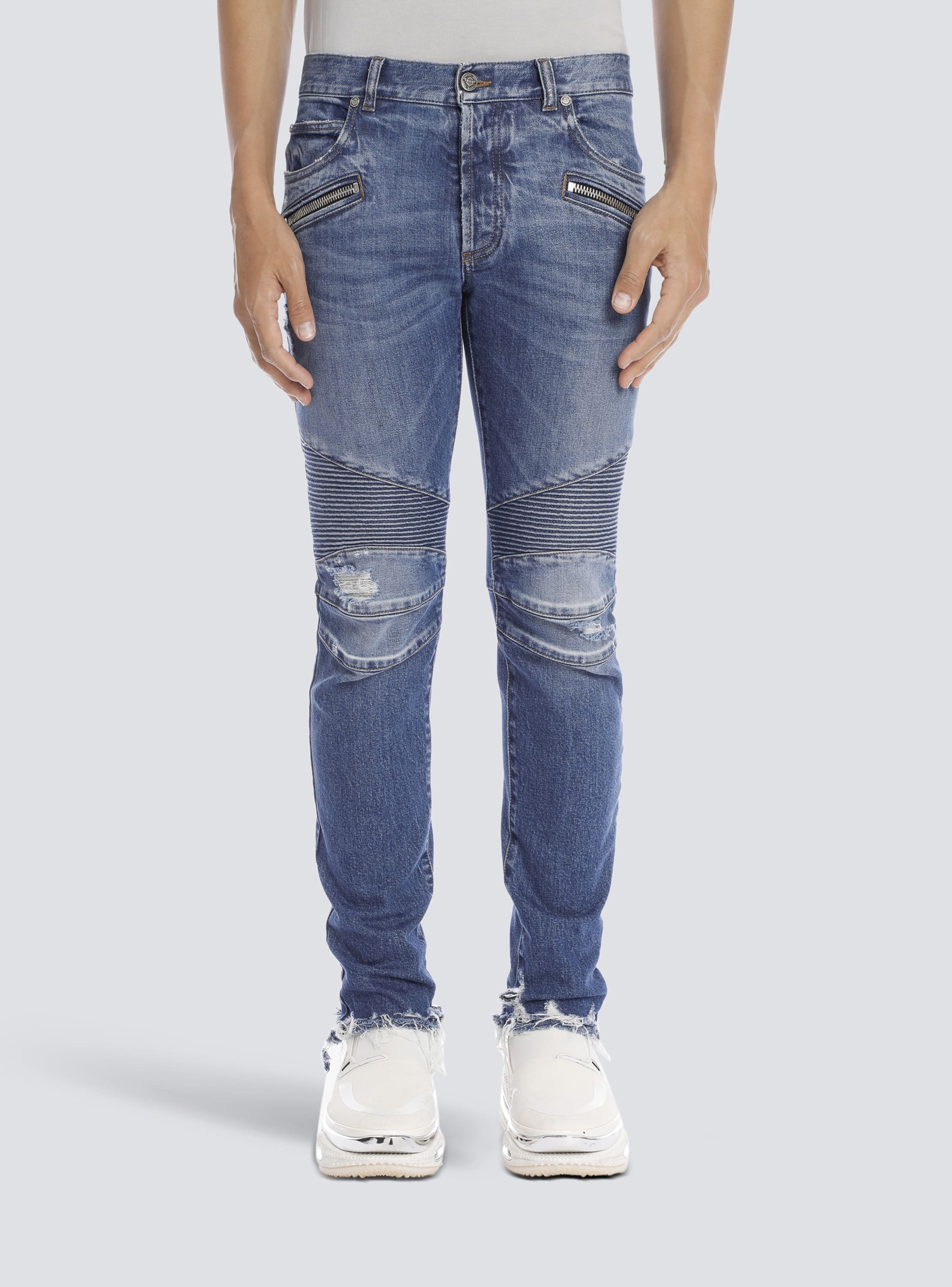 Tapered ripped blue cotton jeans - Men