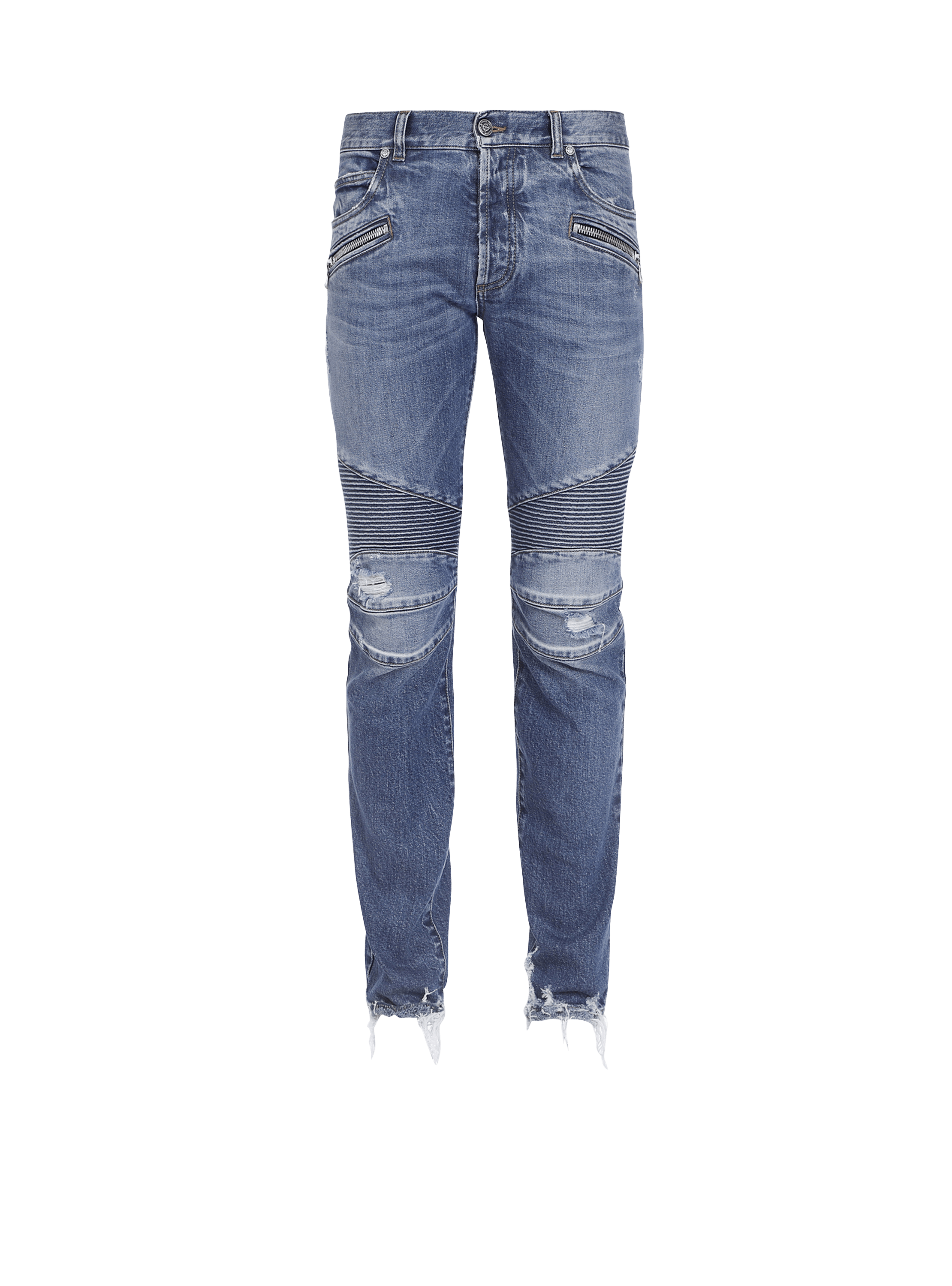 Tapered ripped blue cotton jeans