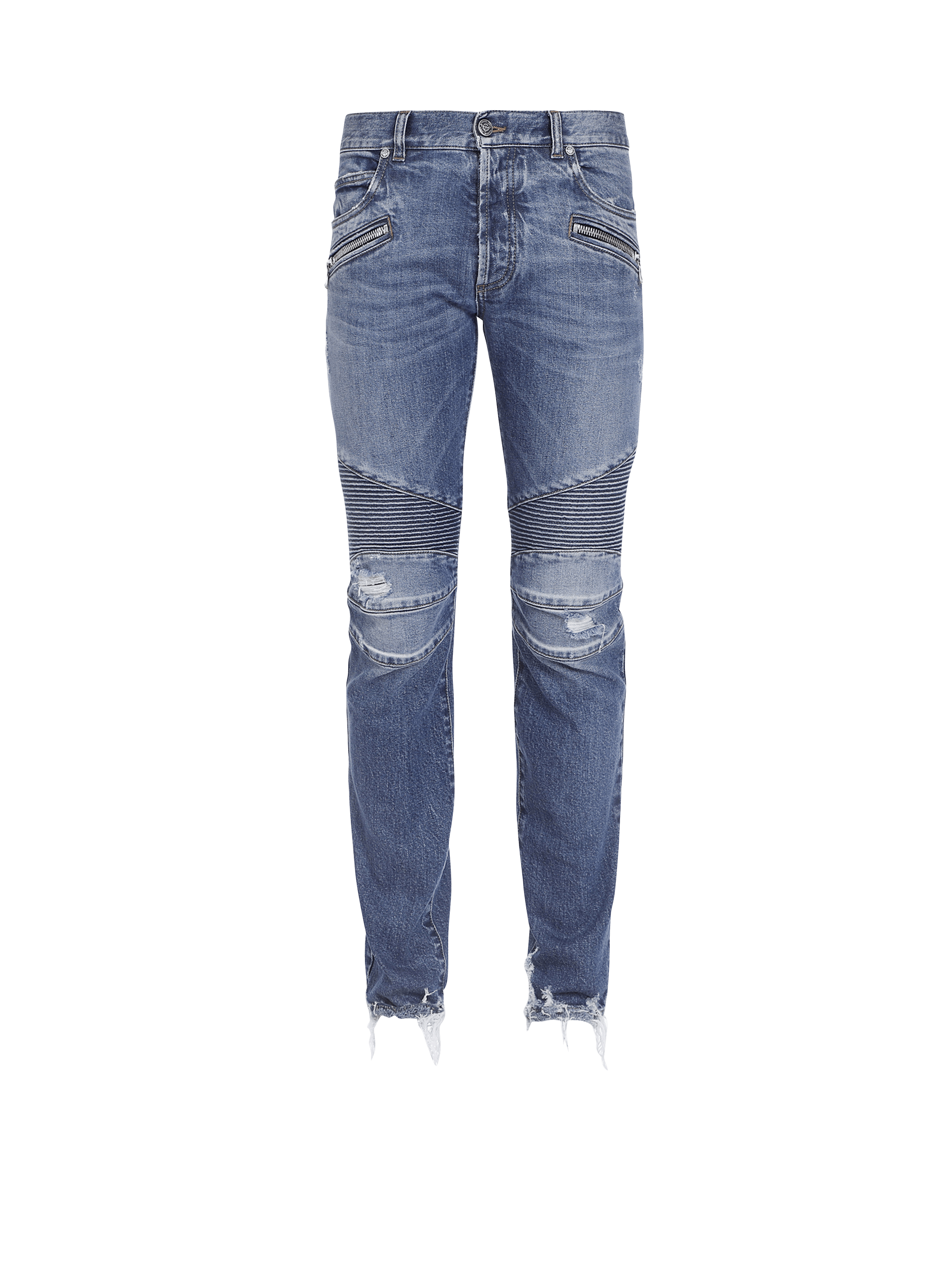 Tapered ripped blue cotton jeans blue - Men | BALMAIN