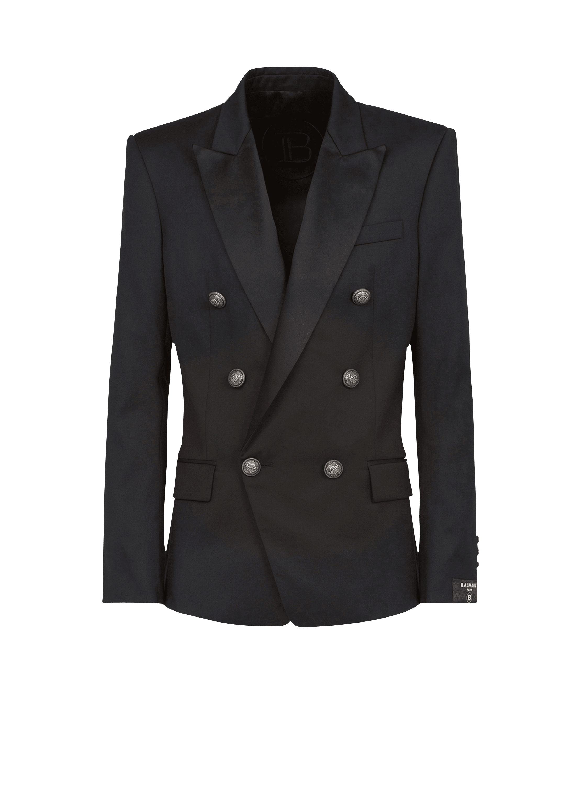 Wool blazer with double-breasted silver-tone buttoned fastening