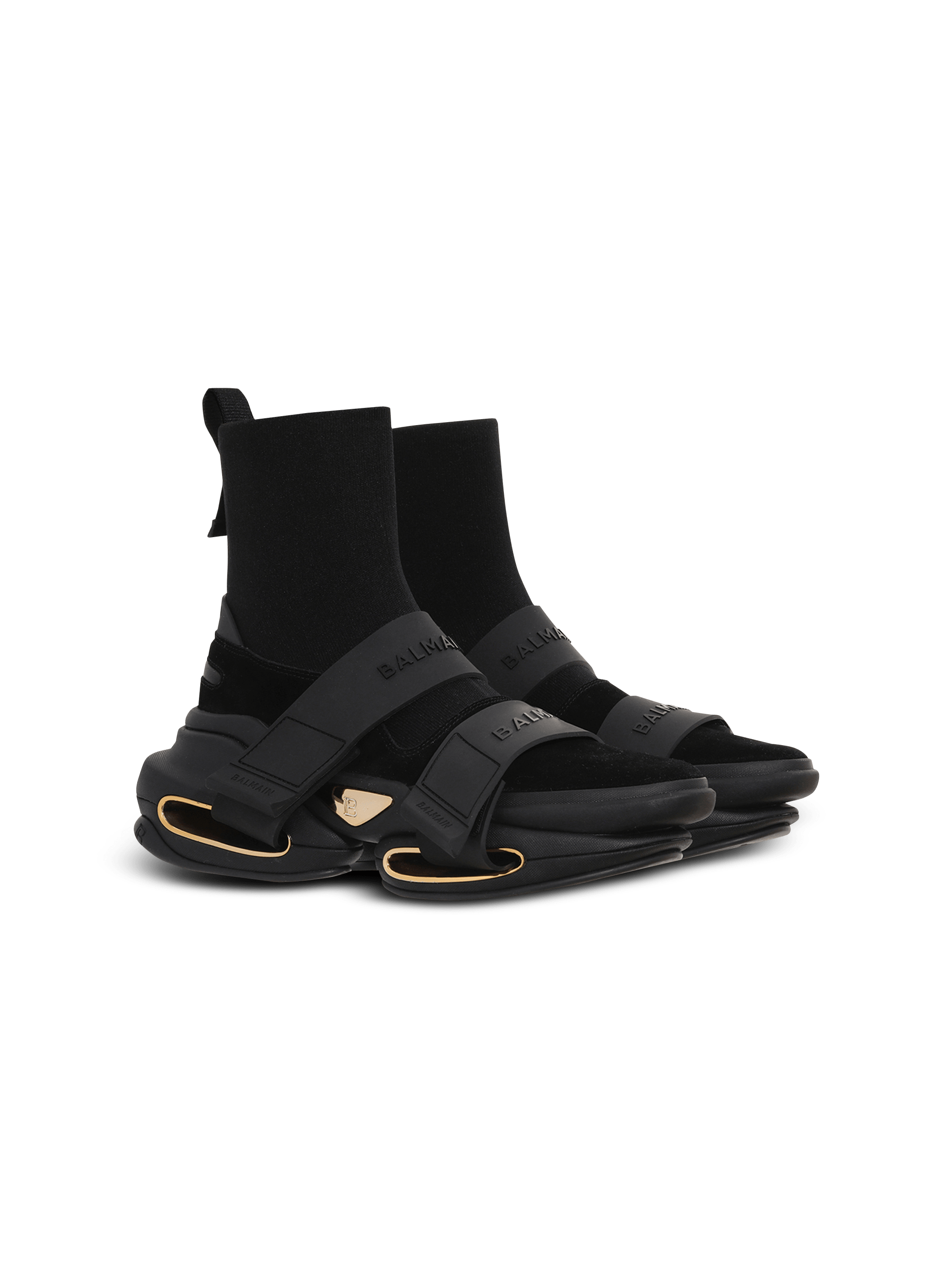 Balmain B-Bold Hi-Top Sock Sneakers 43 Black Leather,Technical