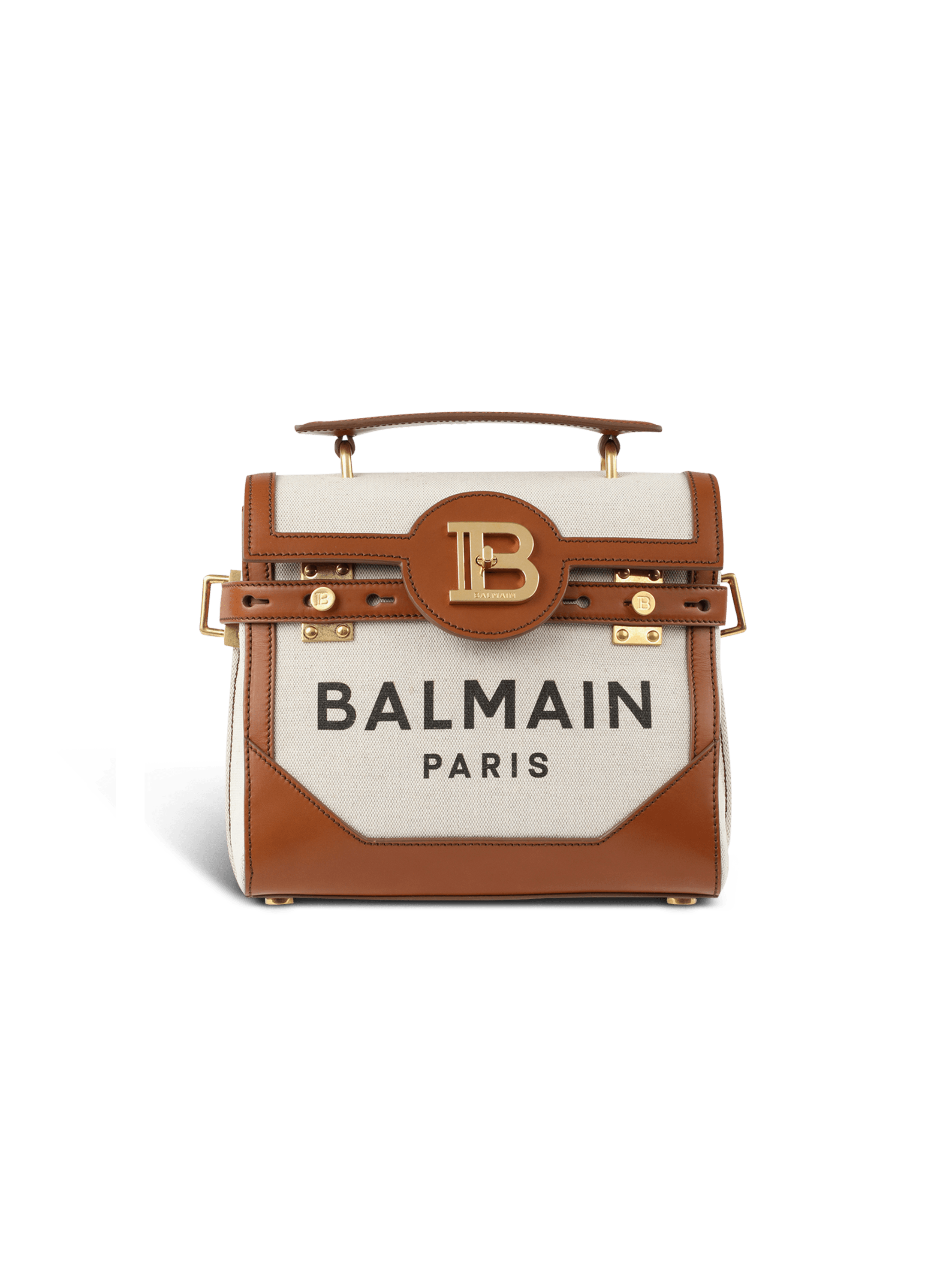 kobling Yoghurt Mod Ecru canvas B-Buzz 23 bag with brown leather panels beige - Women | BALMAIN