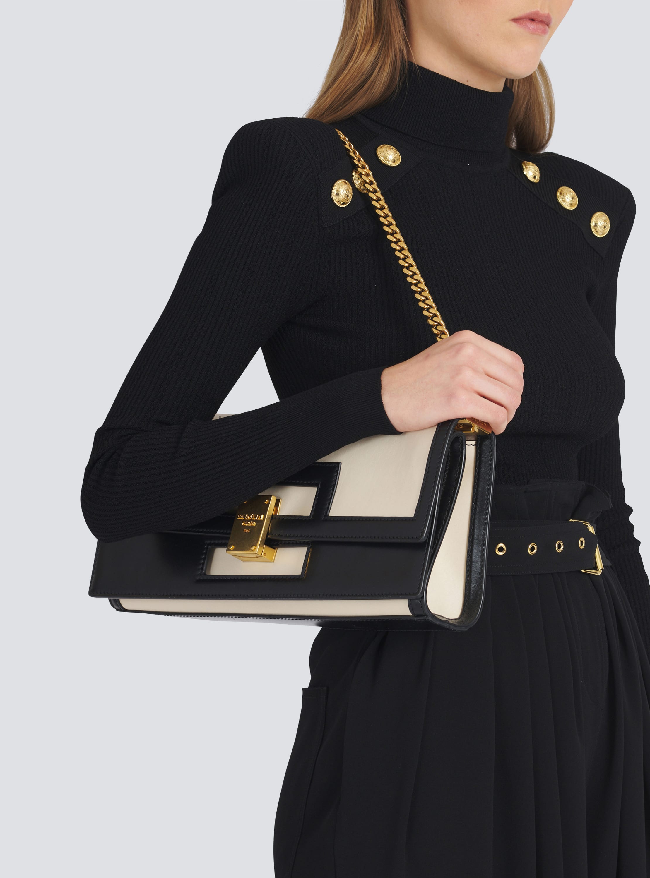 Oversized black and white leather 1945 Heritage clutch bag