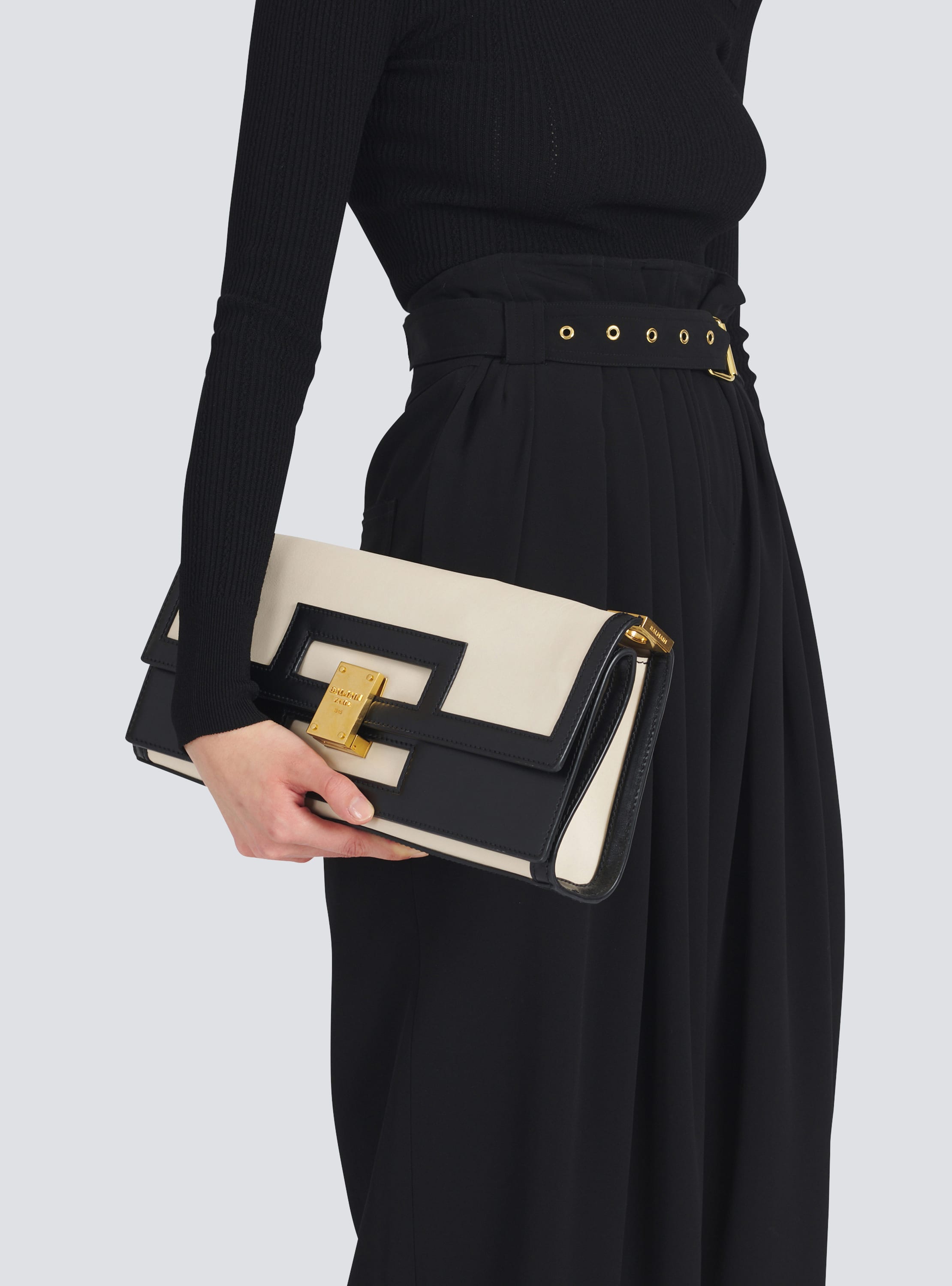 Oversized black and white leather 1945 Heritage clutch bag