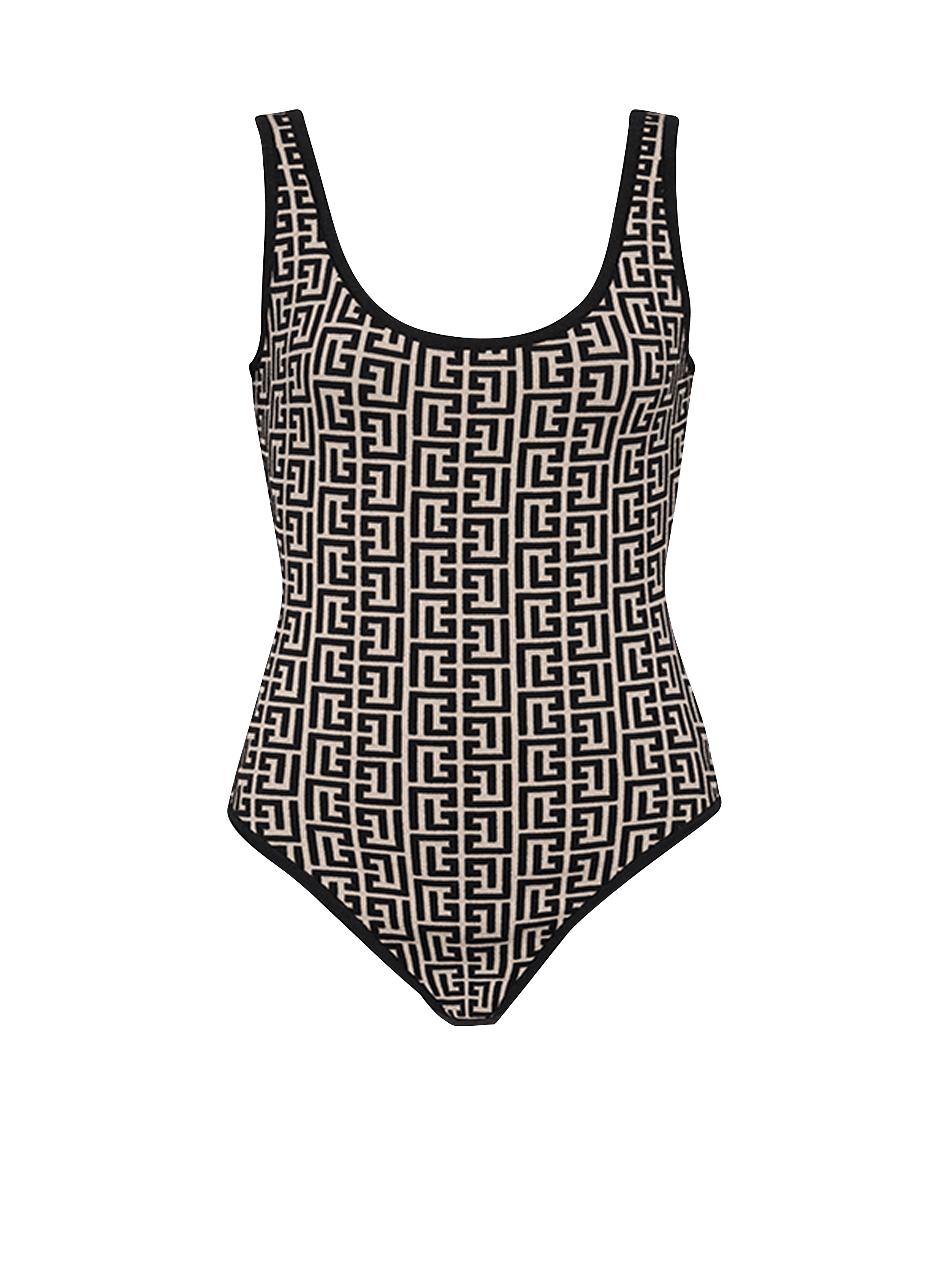 Bicolor jacquard bodysuit with Balmain monogram black - Women
