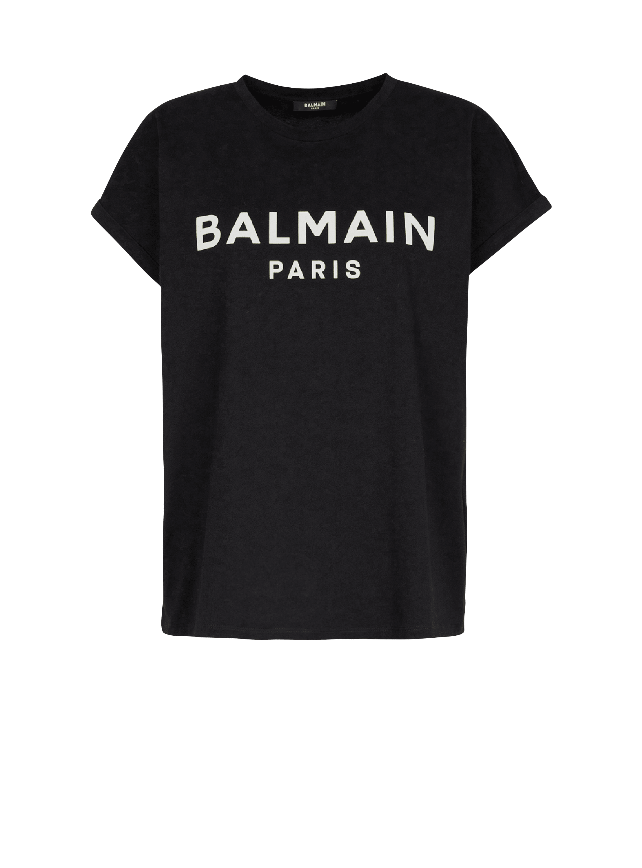 淡粉色环保设计棉 T 恤配白色 Balmain 徽标印纹