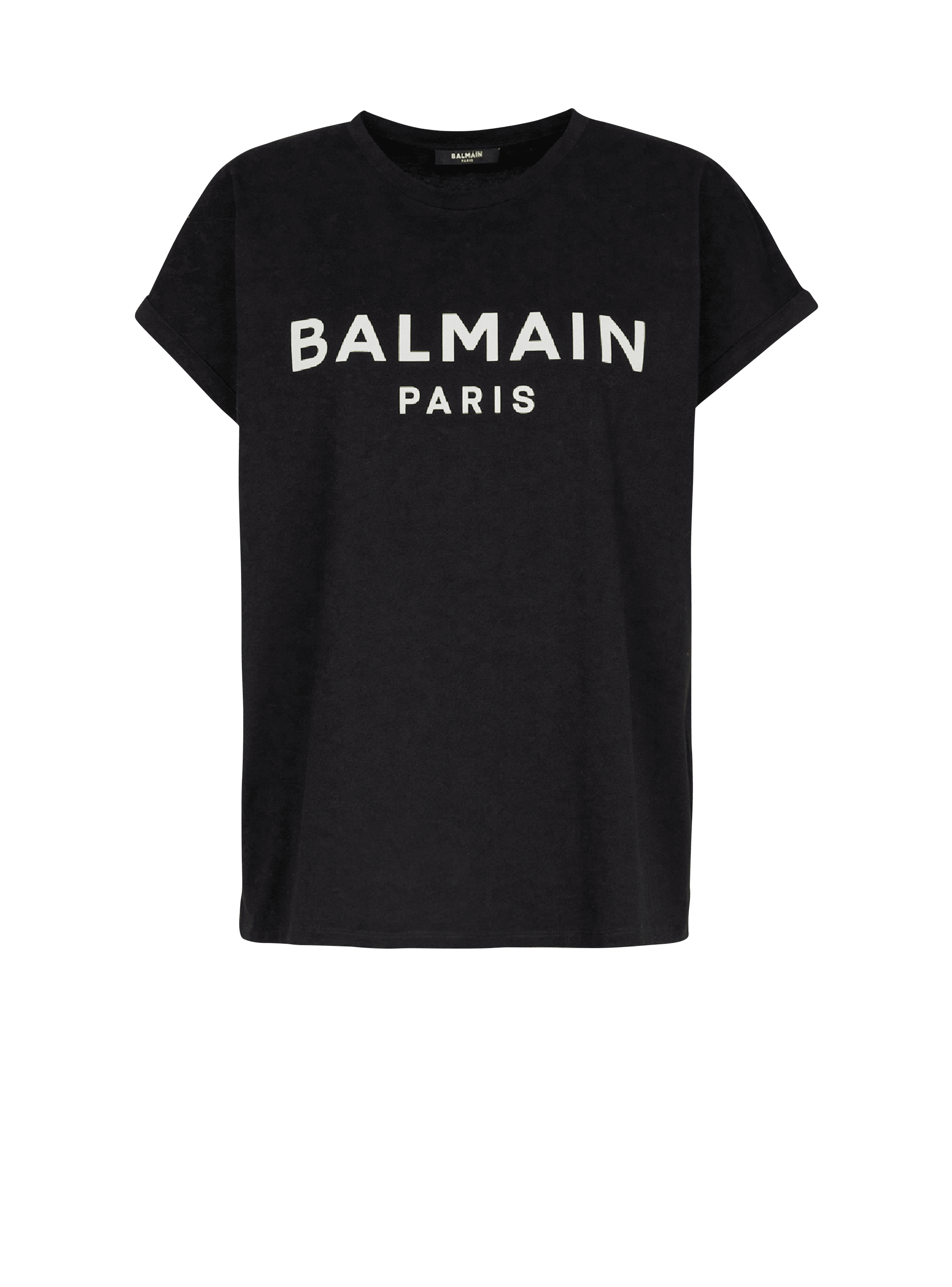 화이트 Balmain 로고 프린트 디테일 에코 디자인 코튼 티셔츠