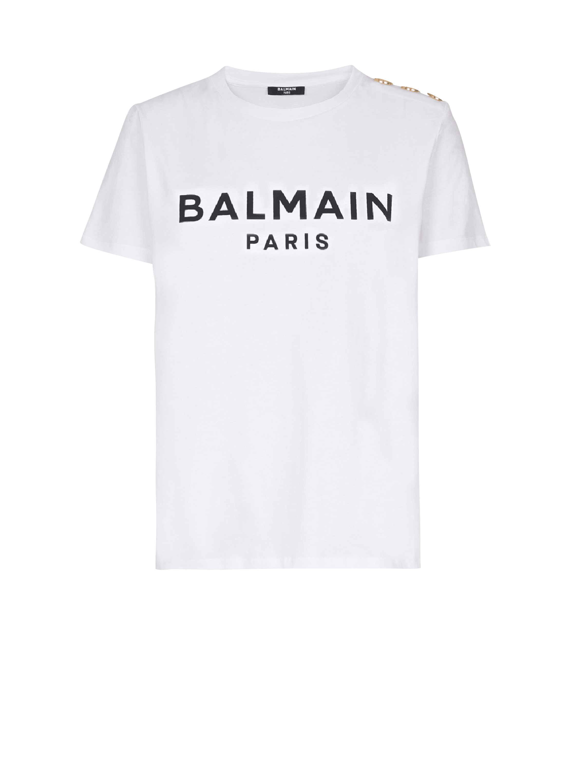 Eco-designed cotton T-shirt with Balmain logo print, white, hi-res