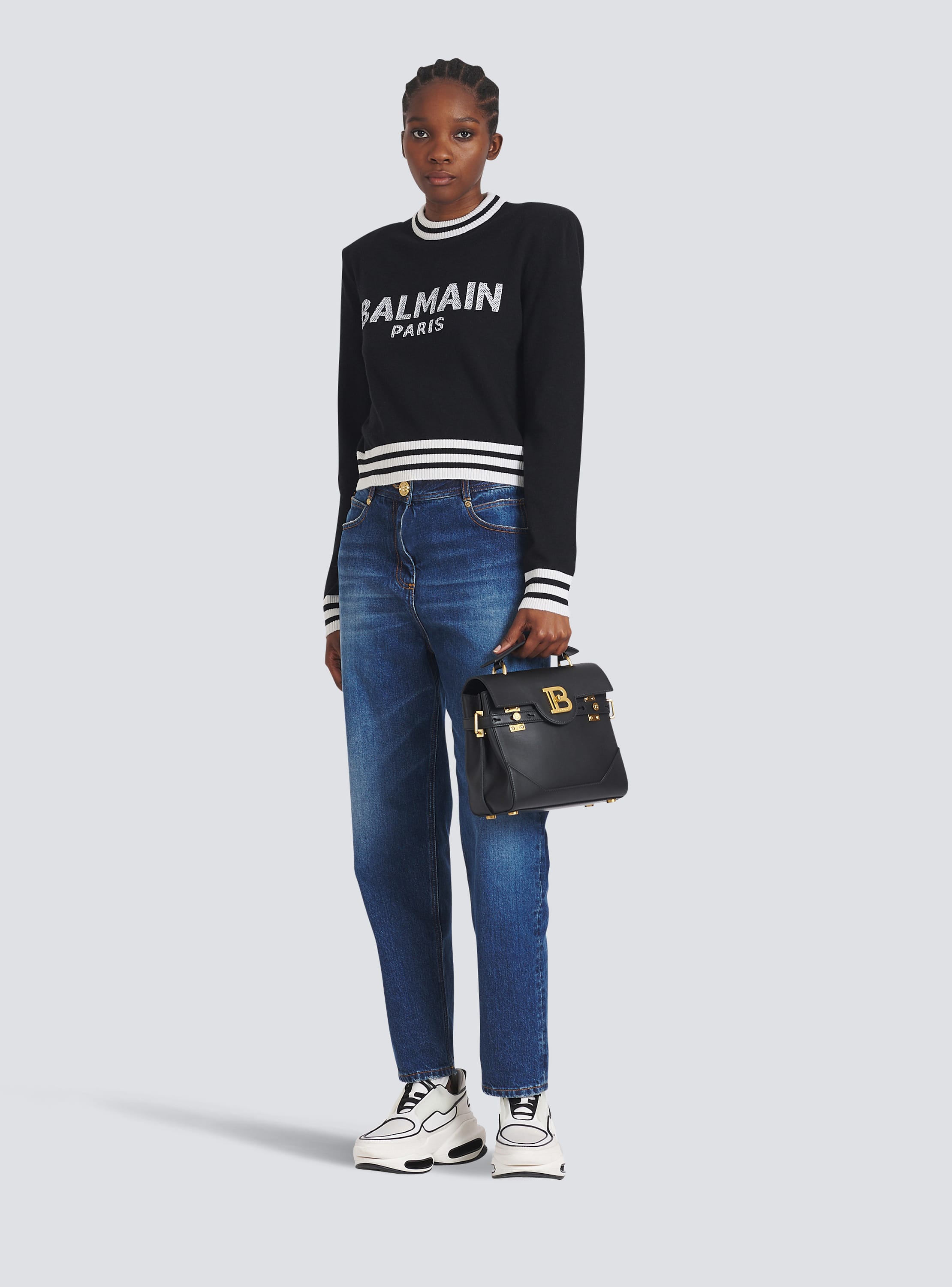 Cropped-Sweatshirt aus Wolle mit weißem Balmain-Logo