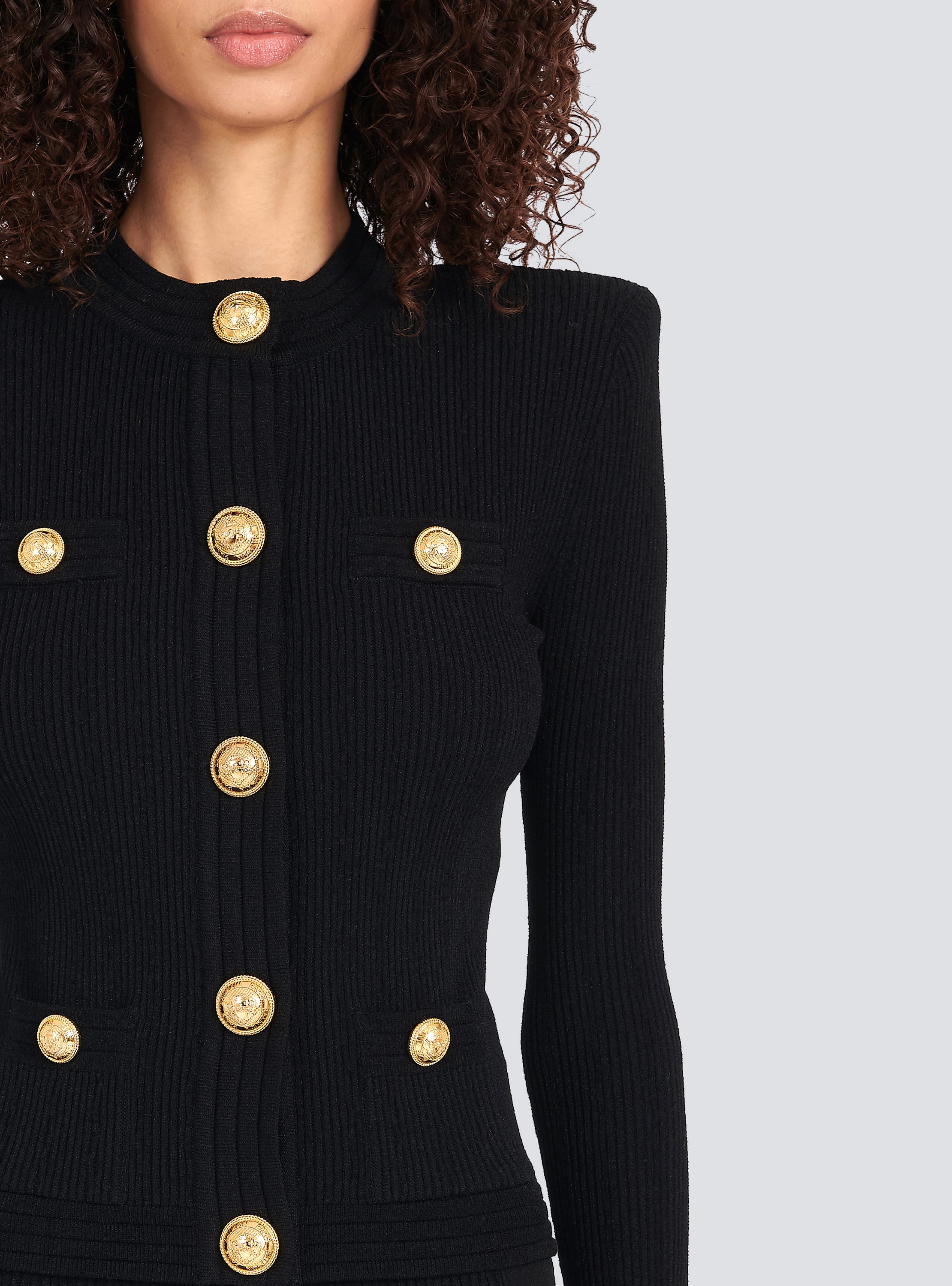 Balmain bouclé contrasting-trim knitted cardigan - Black