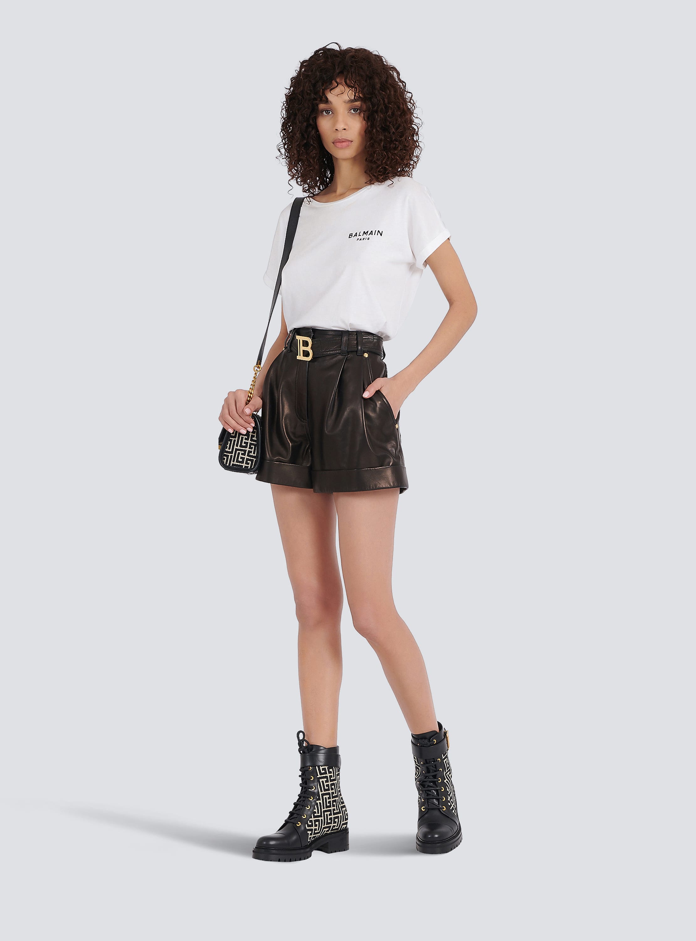 frill mor is High-waisted leather shorts with Balmain buckle - Women | BALMAIN