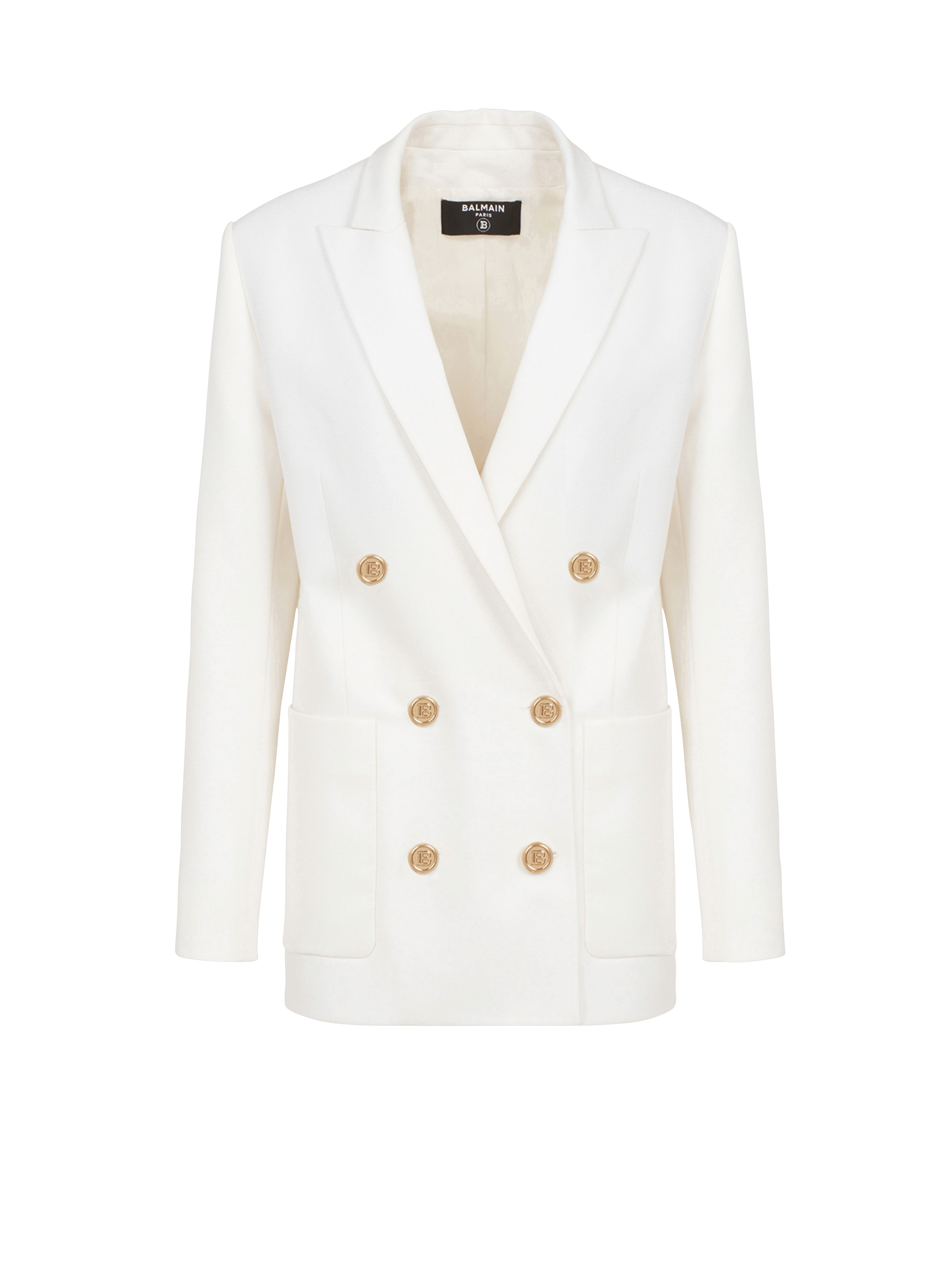 Wool double-breasted boyfriend jacket, white, hi-res