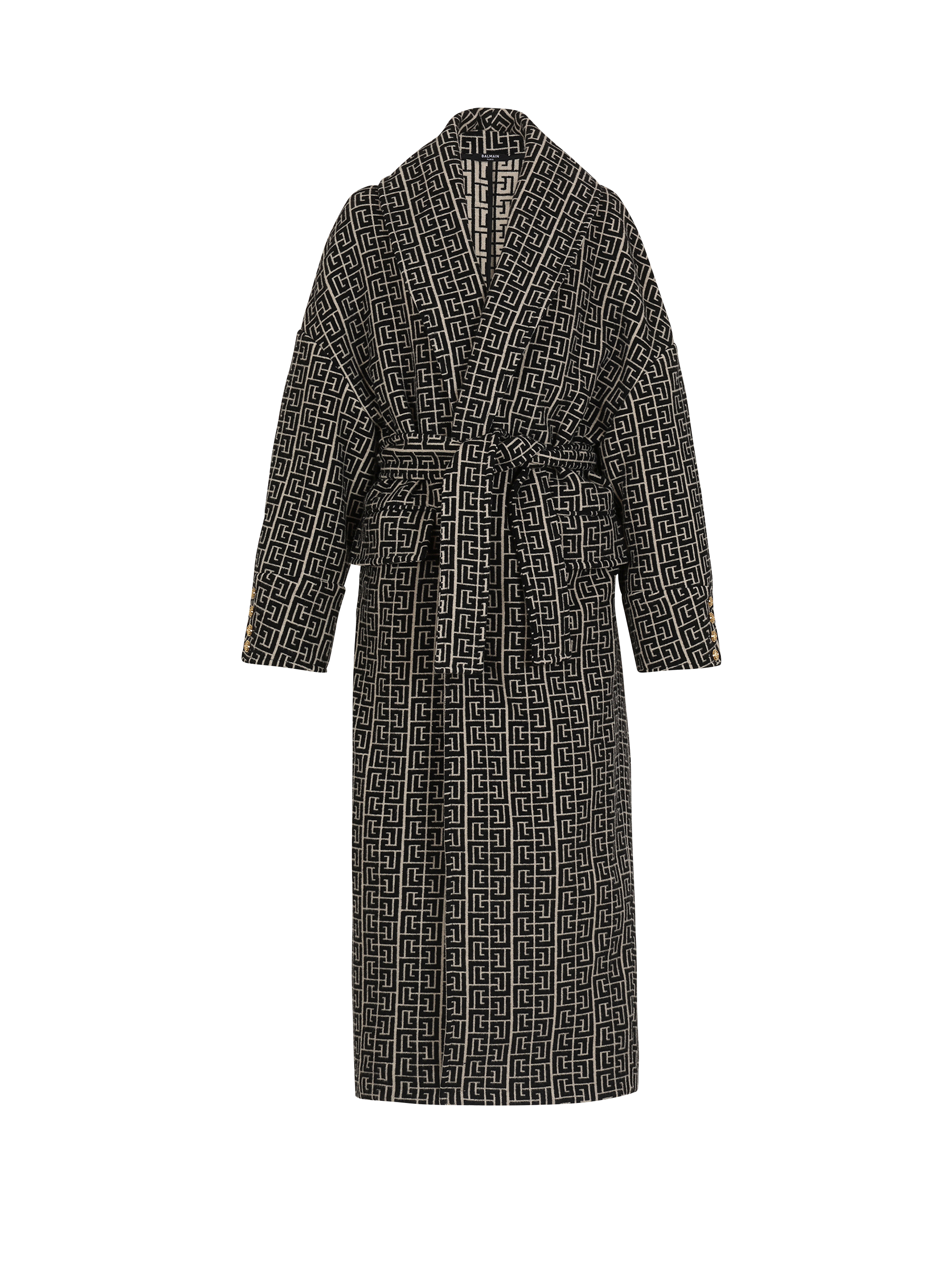 Balmain print monogram wool coat
