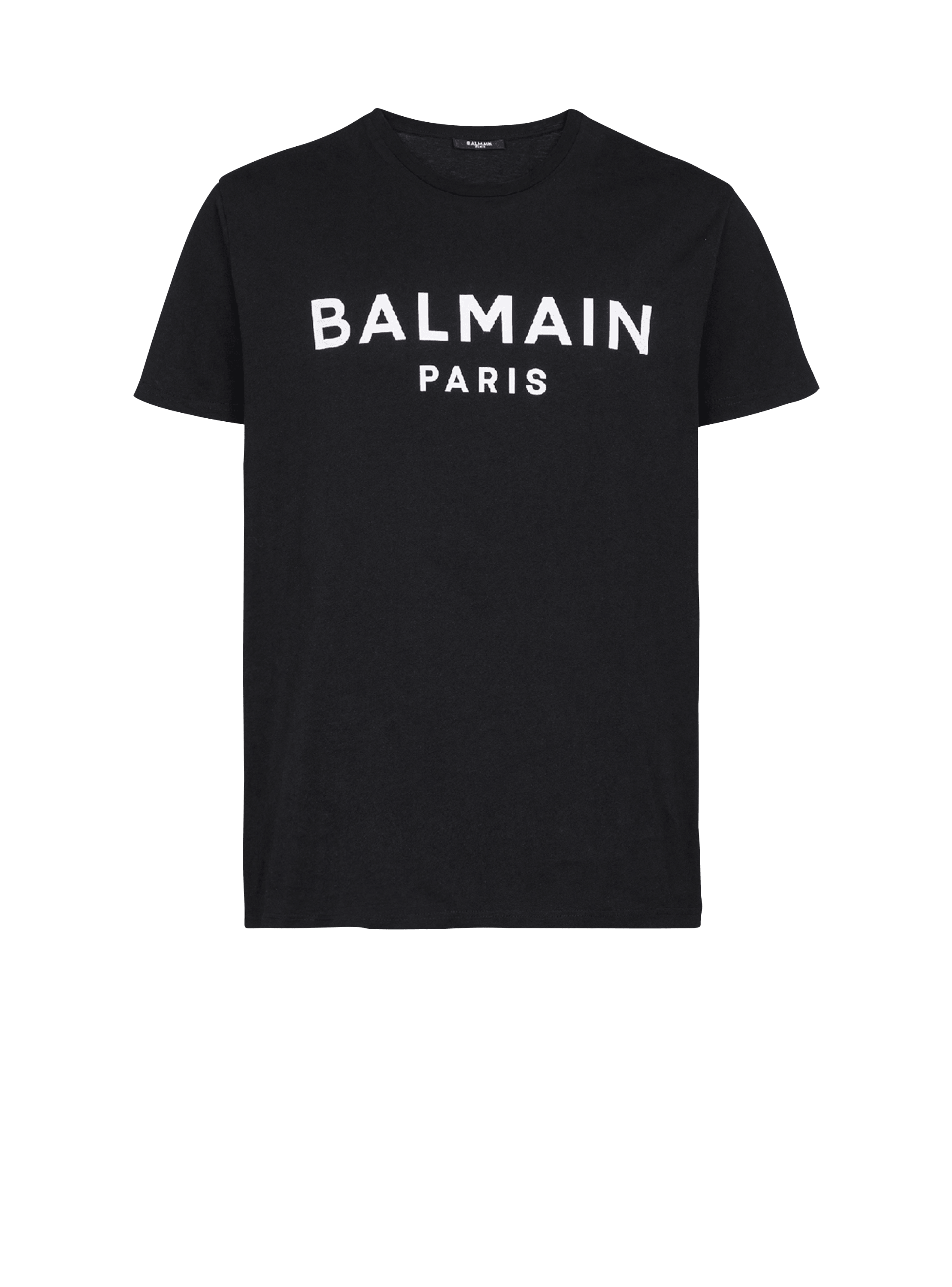 Balmain Paris 로고 프린트 디테일 코튼 티셔츠, black, hi-res