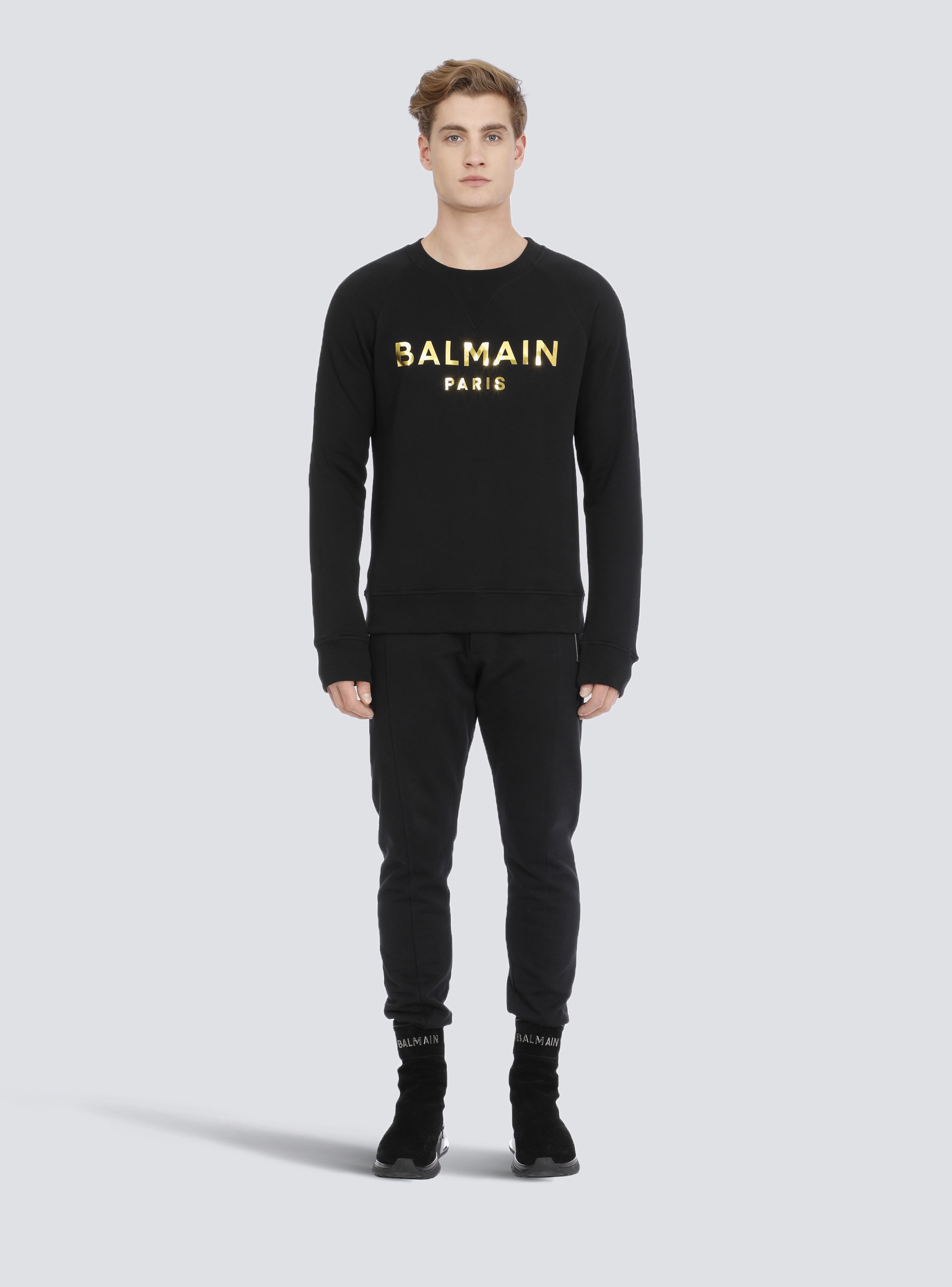 コットン スウェットシャツ メタリックBalmain Parisロゴプリント