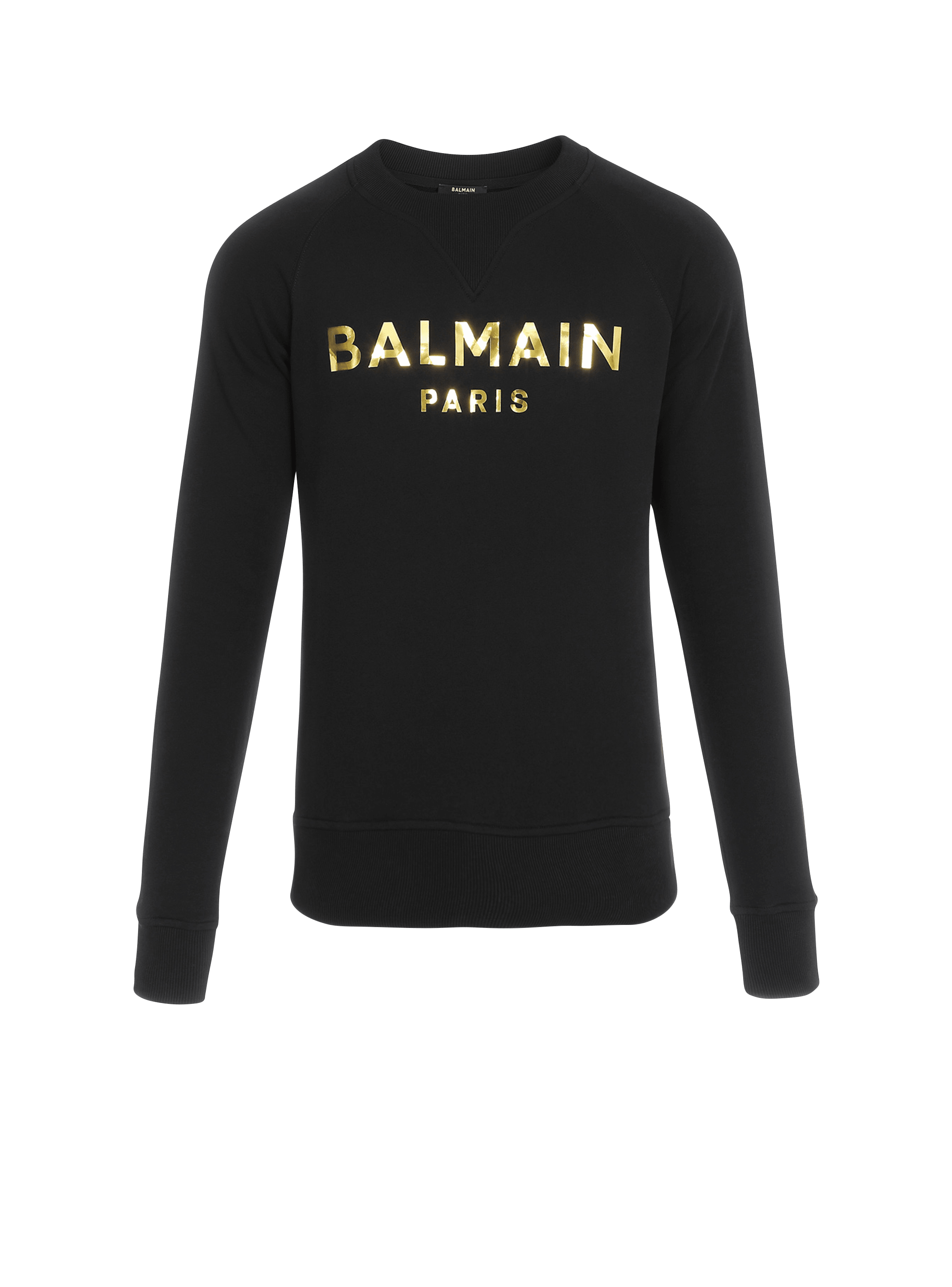 Eco-designed cotton sweatshirt with Balmain Paris print gold - Men | BALMAIN