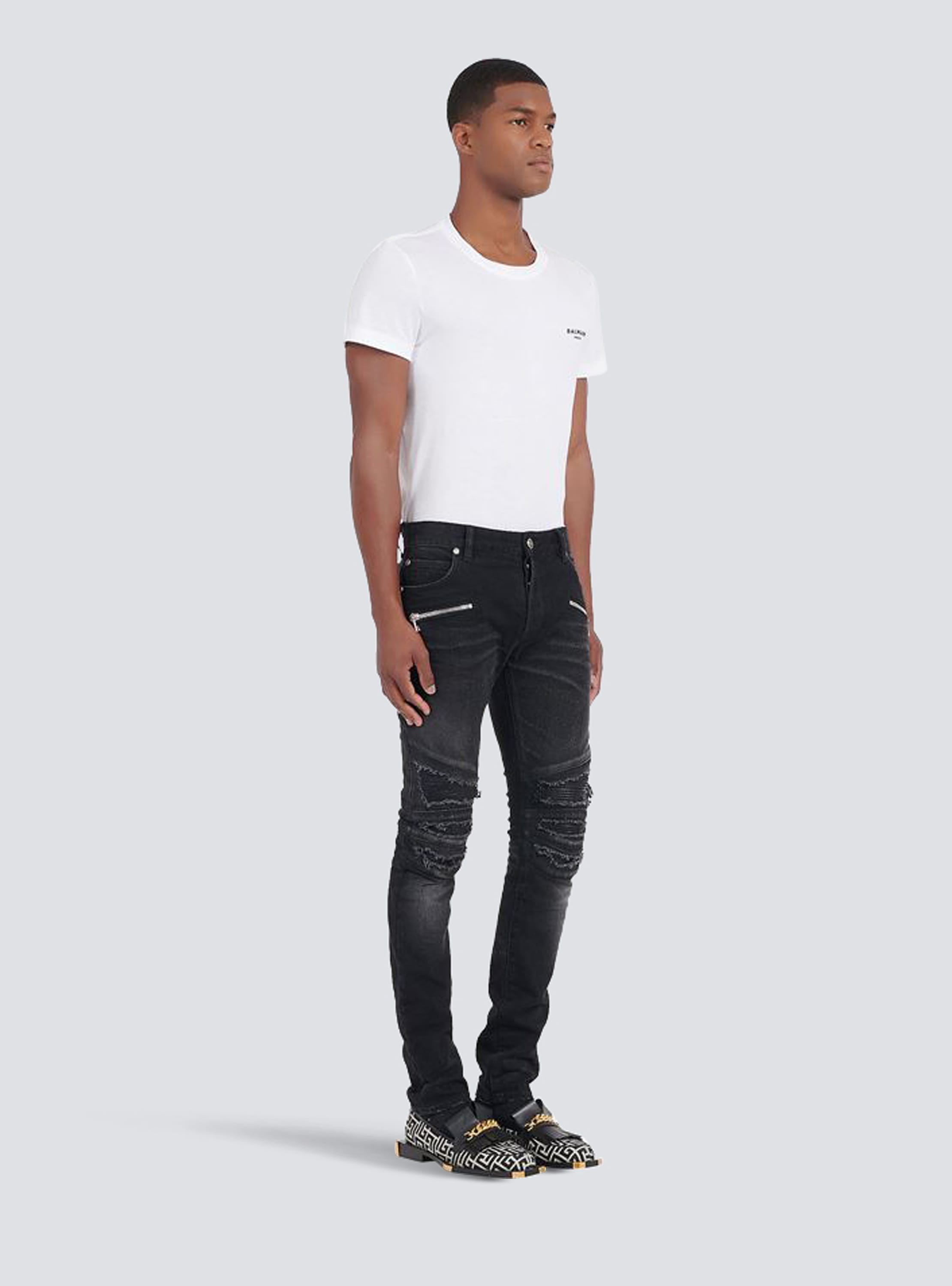 Slim cut ripped cotton jeans black - Men | BALMAIN