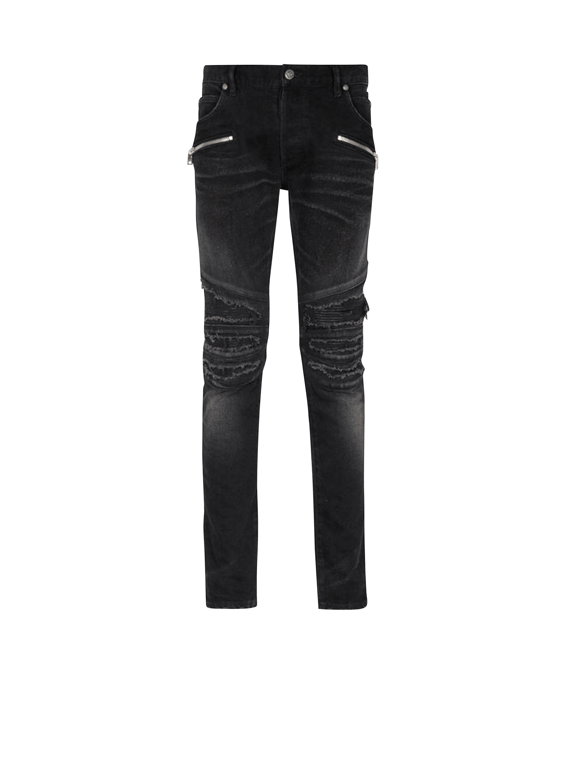 Slim cut ripped cotton jeans, black, hi-res