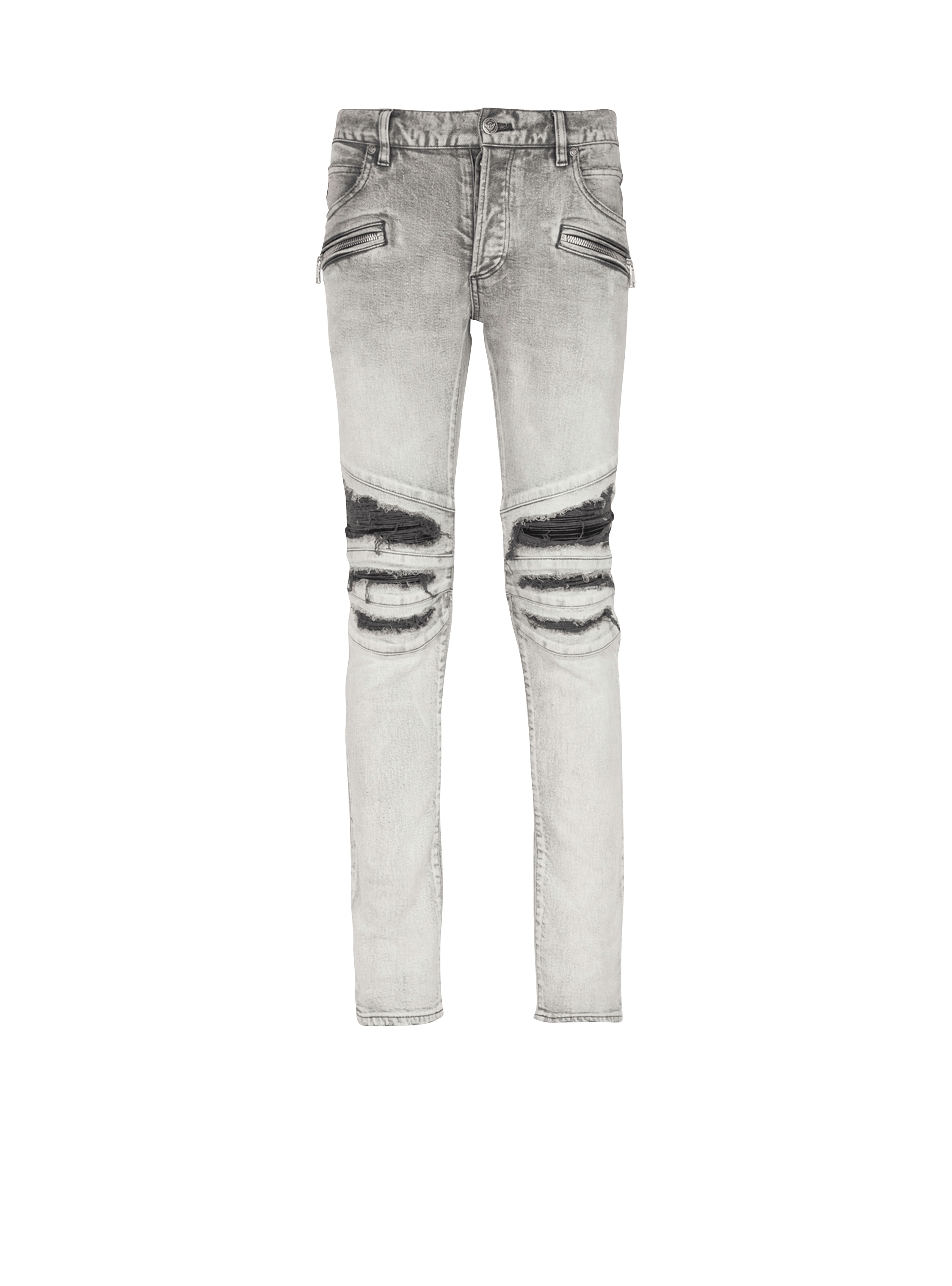 Stol assimilation Konvention Slim cut ripped cotton jeans with synthetic leather panels - Men | BALMAIN