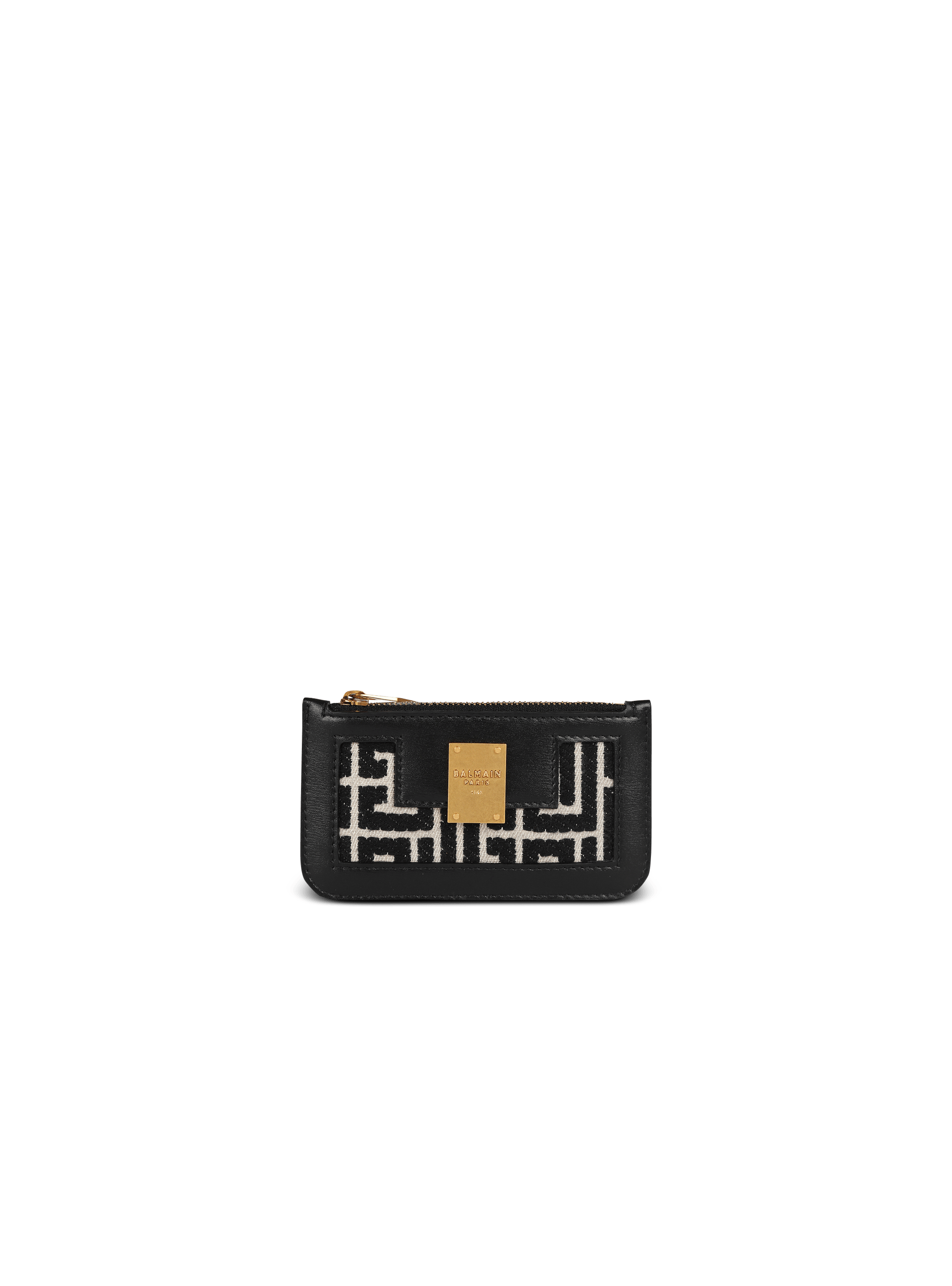 Bicolor jacquard 1945 card holder with leather panels