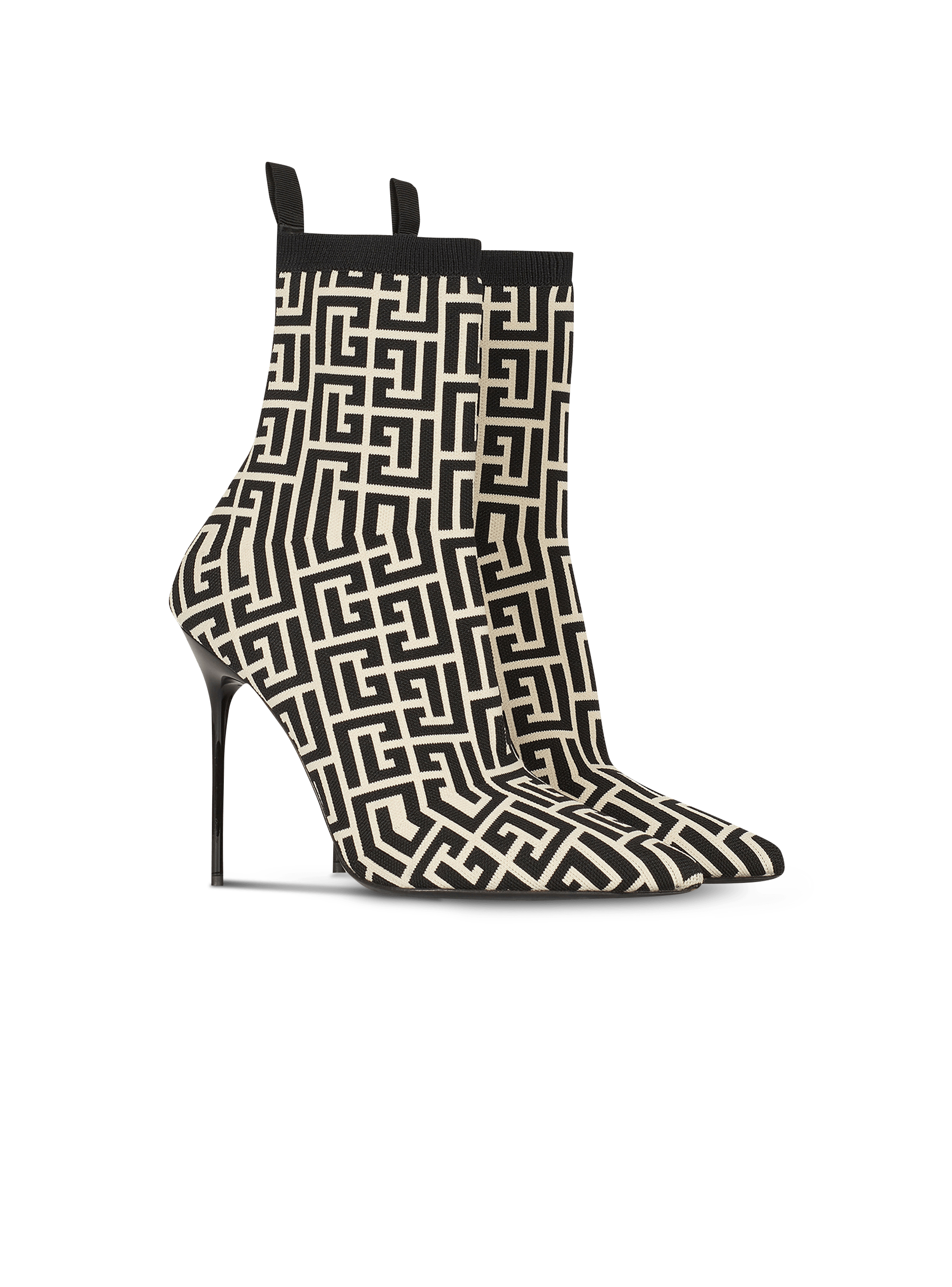 Bicolor knit Skye ankle boots Balmain monogram black - Women | BALMAIN