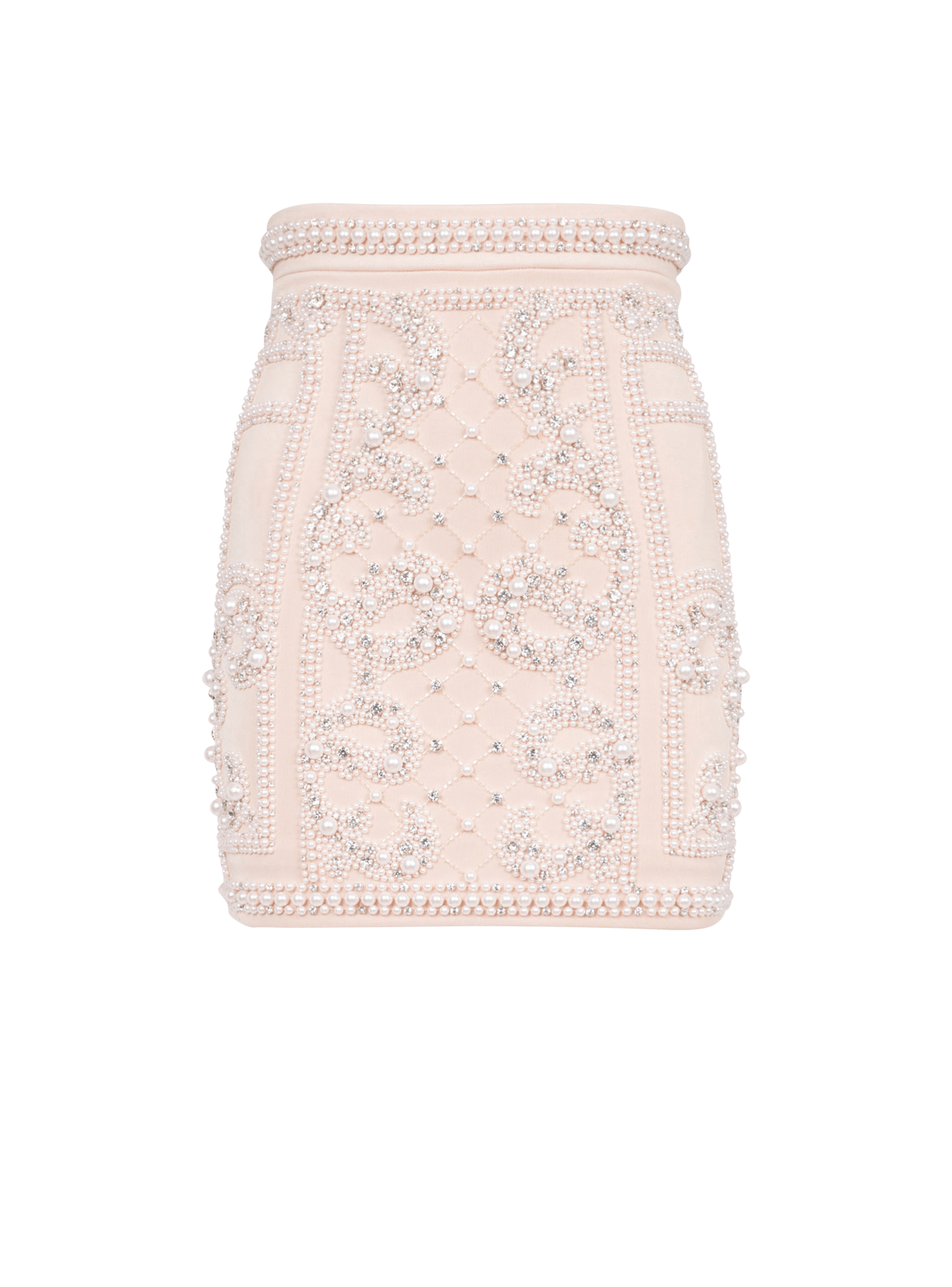 Short embroidered high-waisted skirt, beige, hi-res