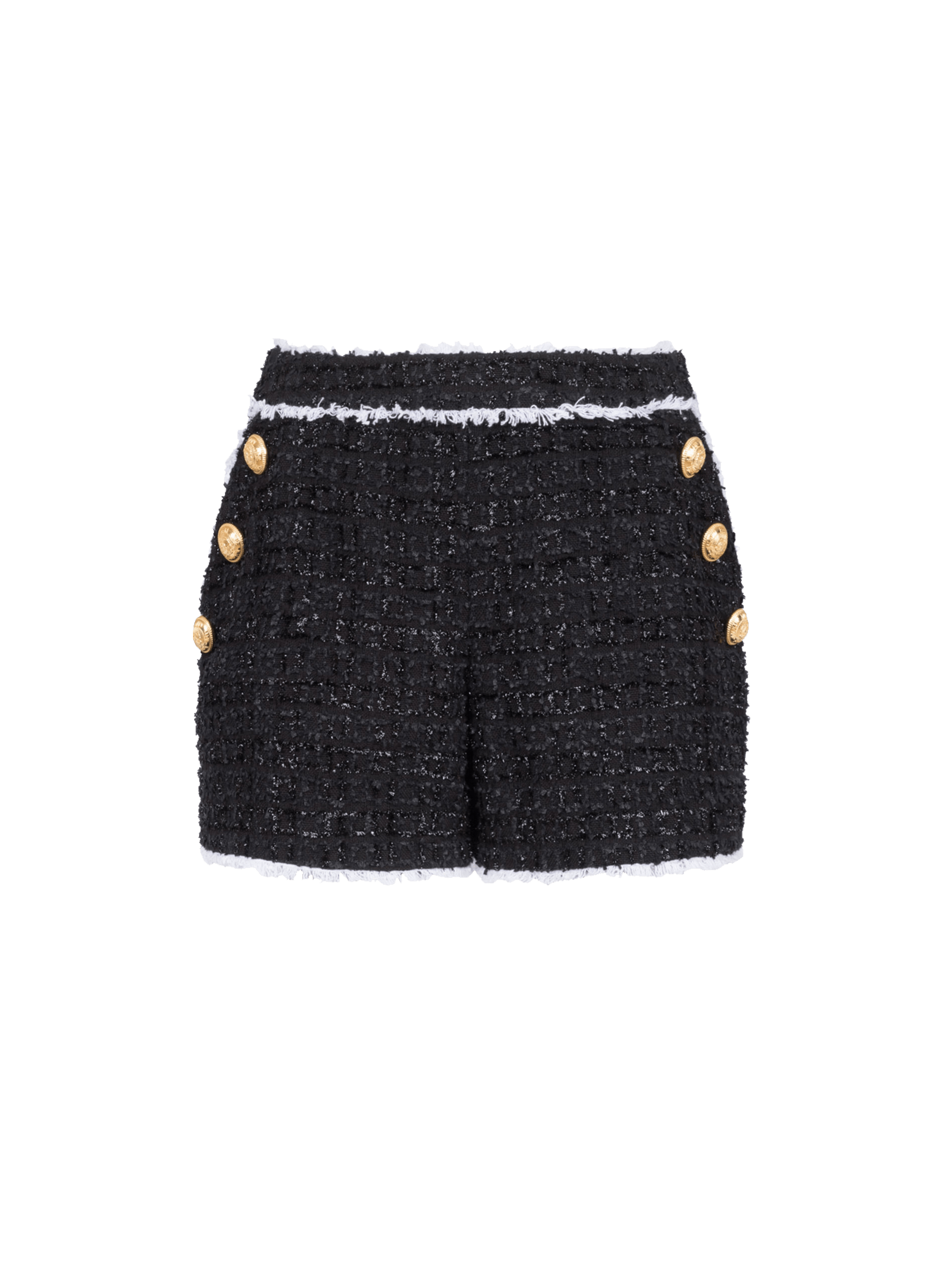 High-waisted tweed shorts, black, hi-res