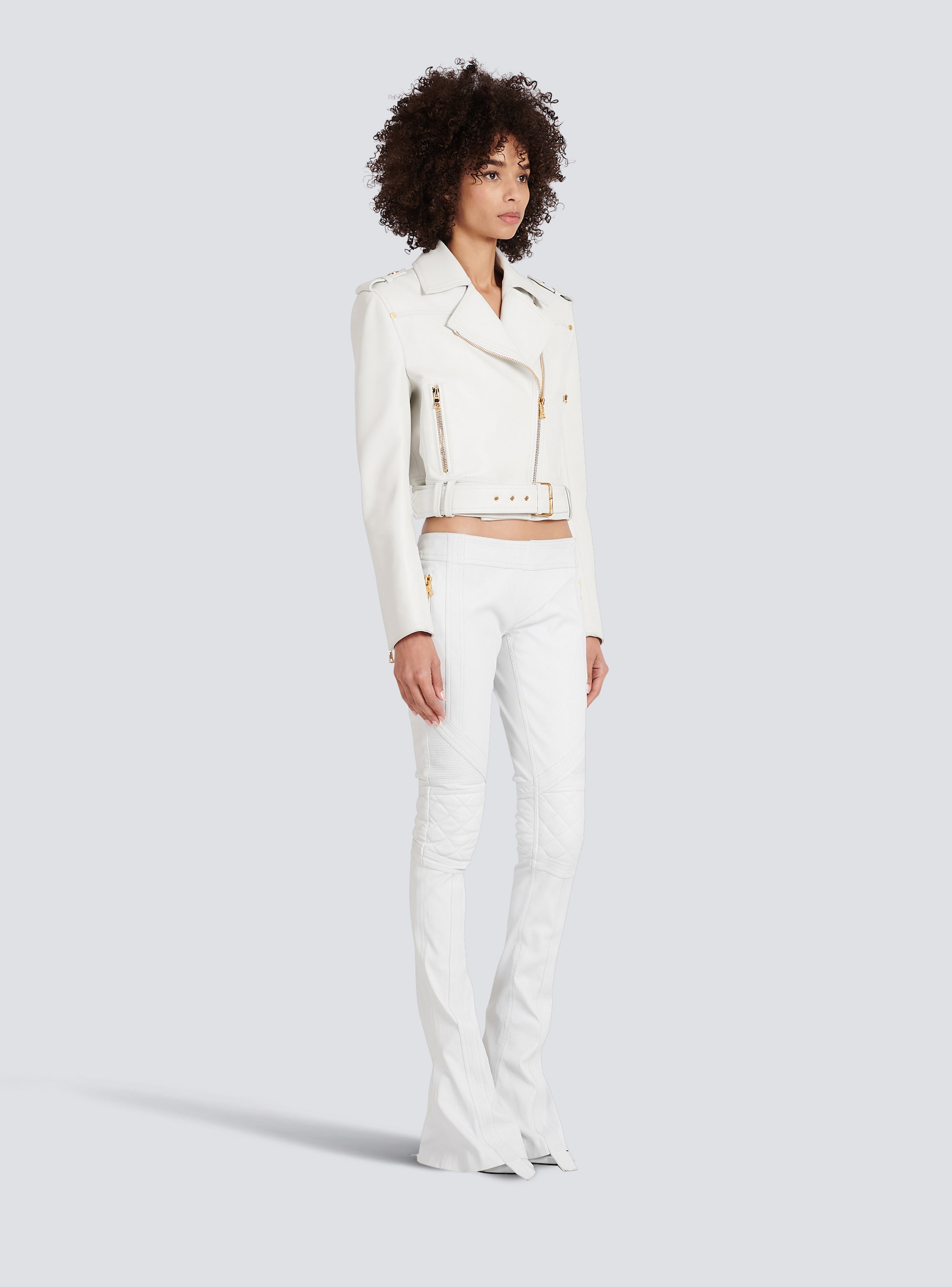 sponsoreret Inca Empire Tranquility Cropped leather biker jacket white - Women | BALMAIN