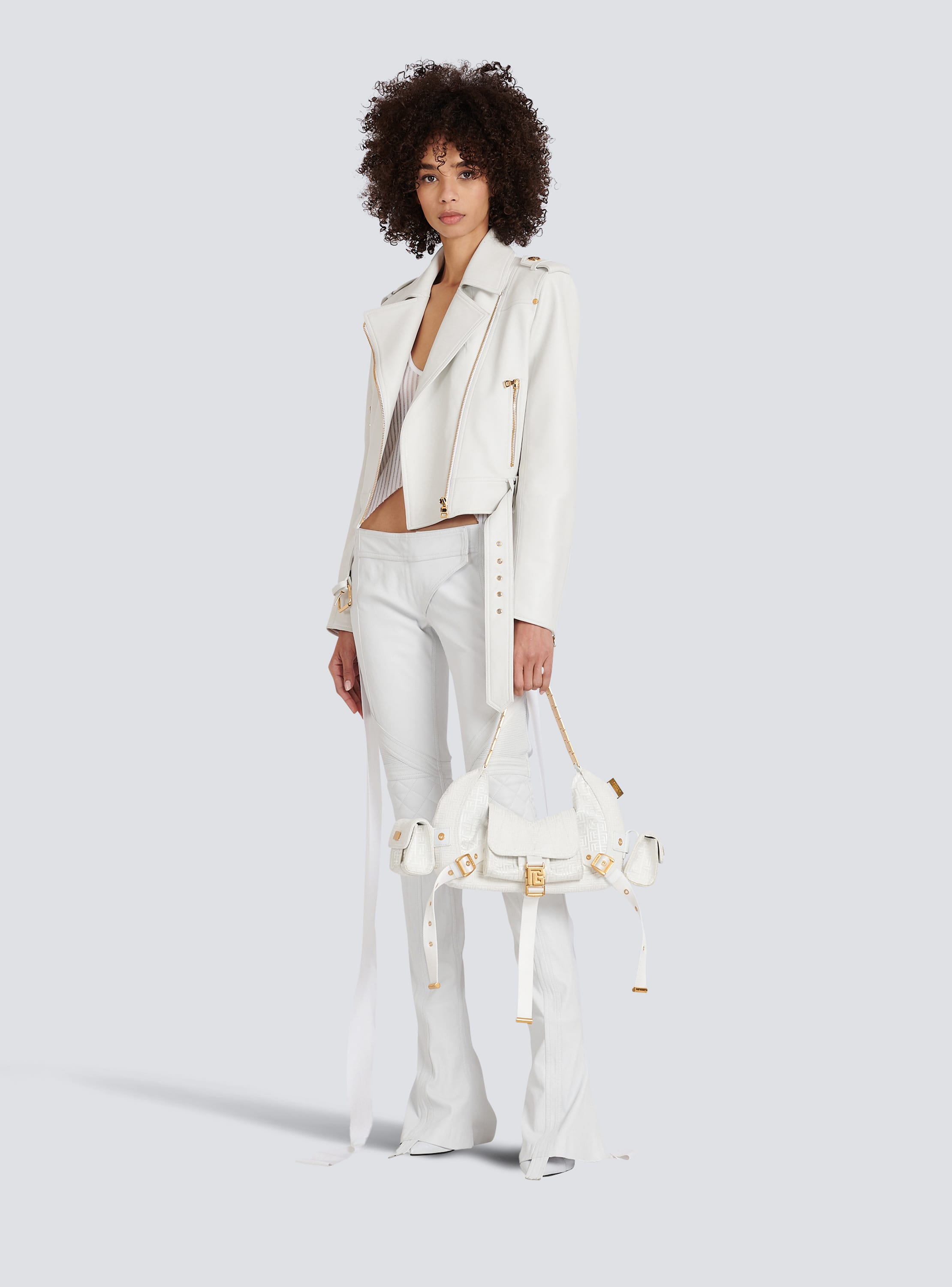 White cropped biker outlet jacket