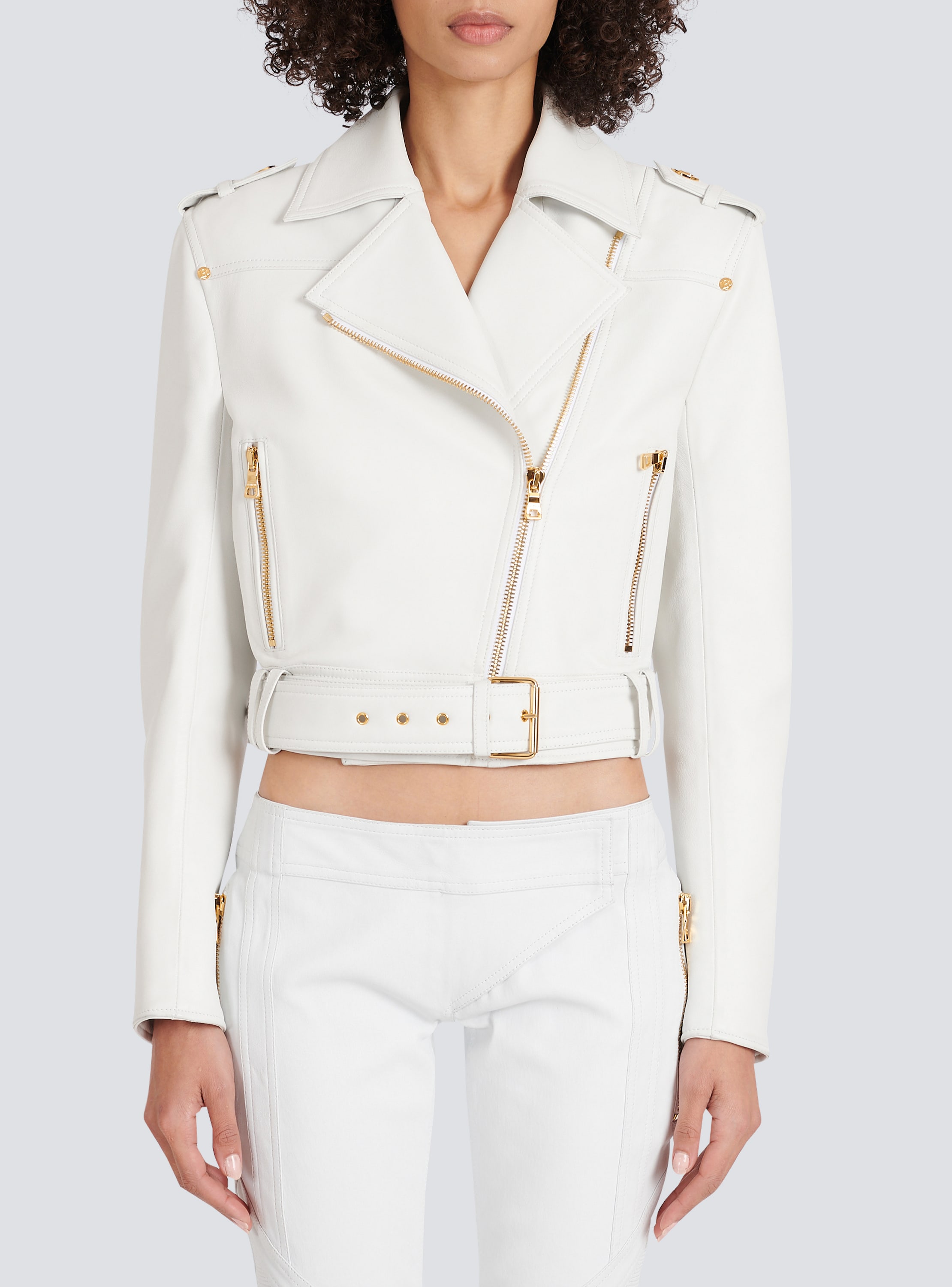 Cropped white outlet leather jacket