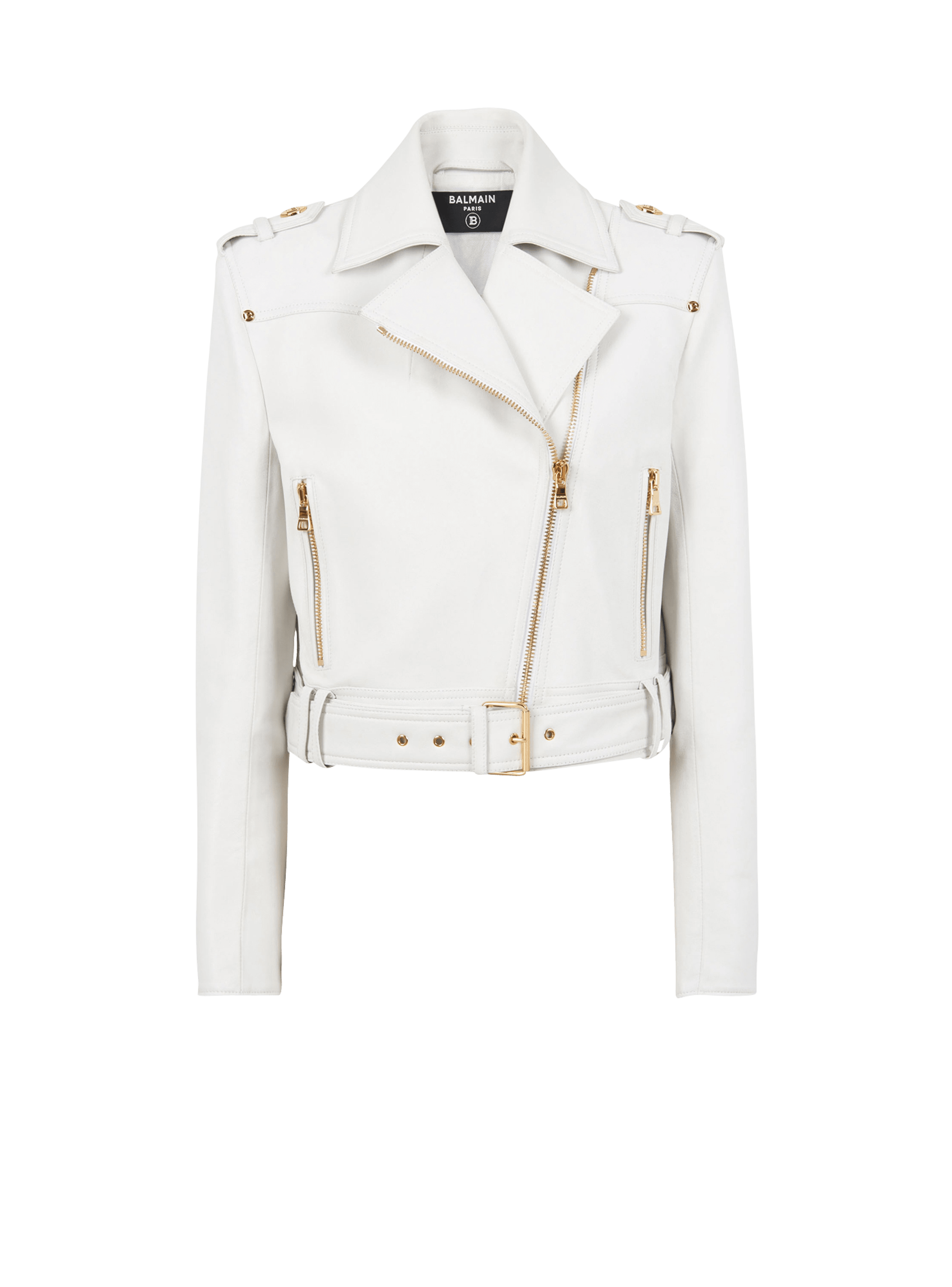 Cropped leather jacket white - Women | BALMAIN