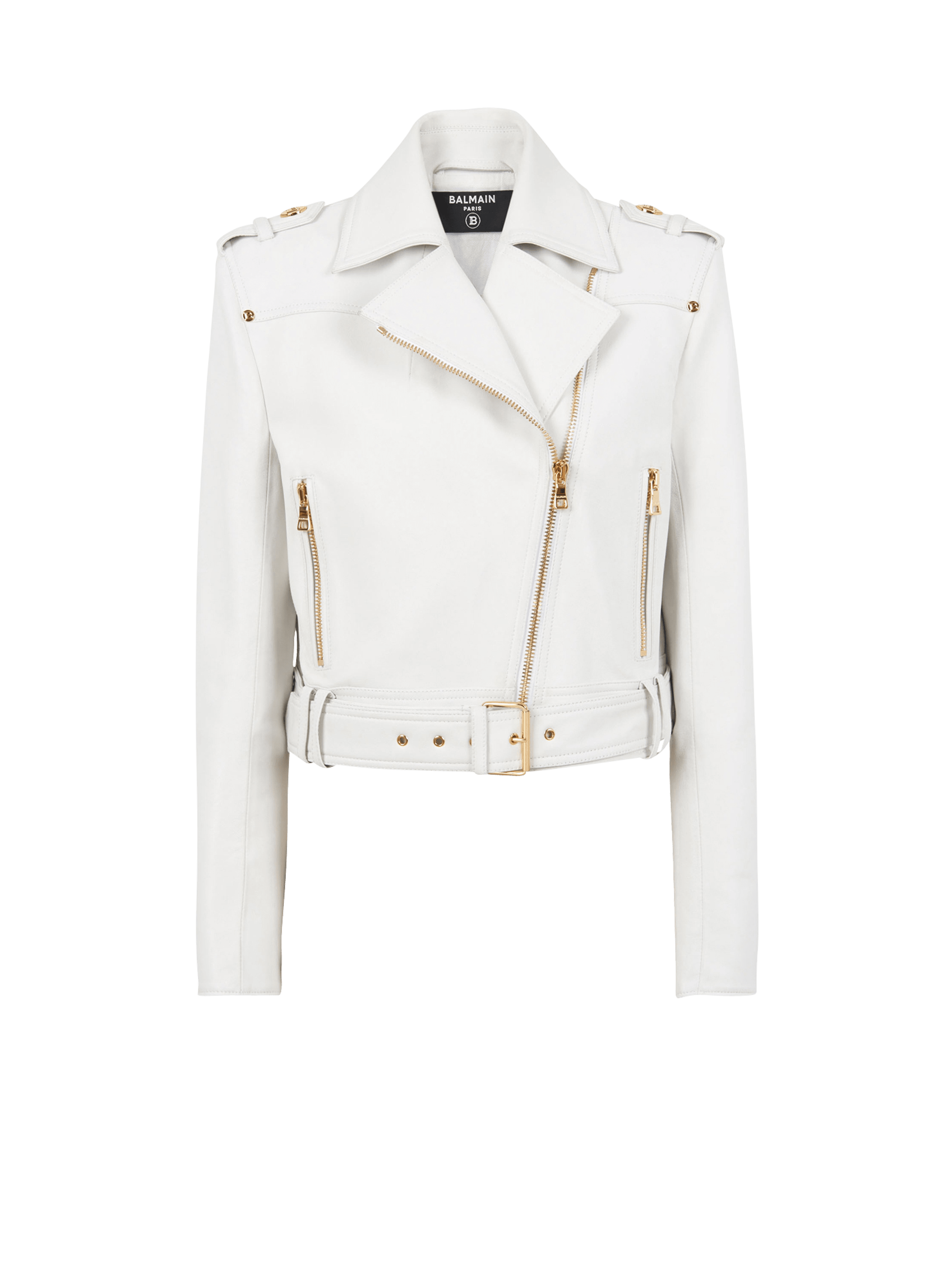 Cropped leather biker jacket