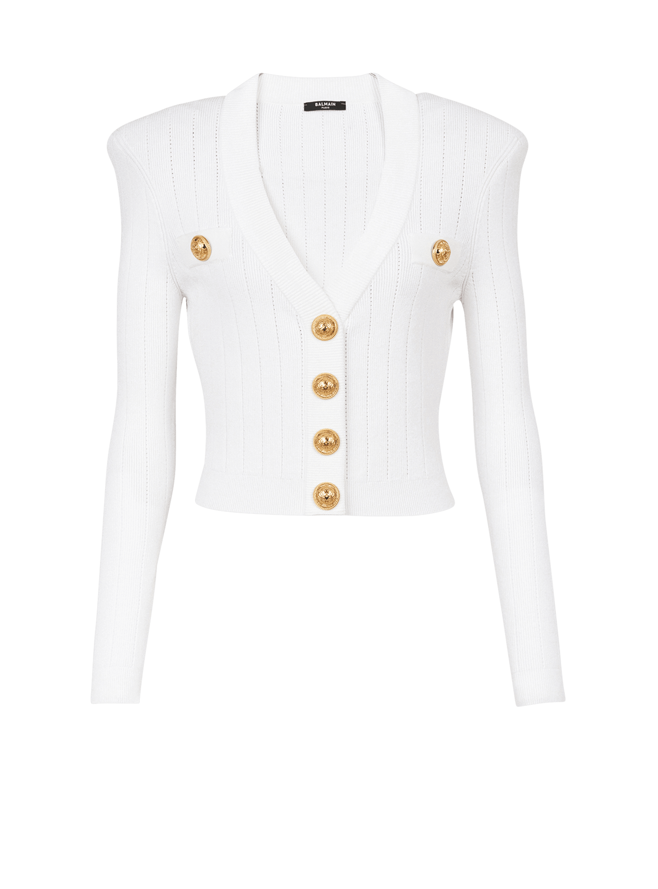 Cropped eco-designed knit cardigan with gold-tone buttons