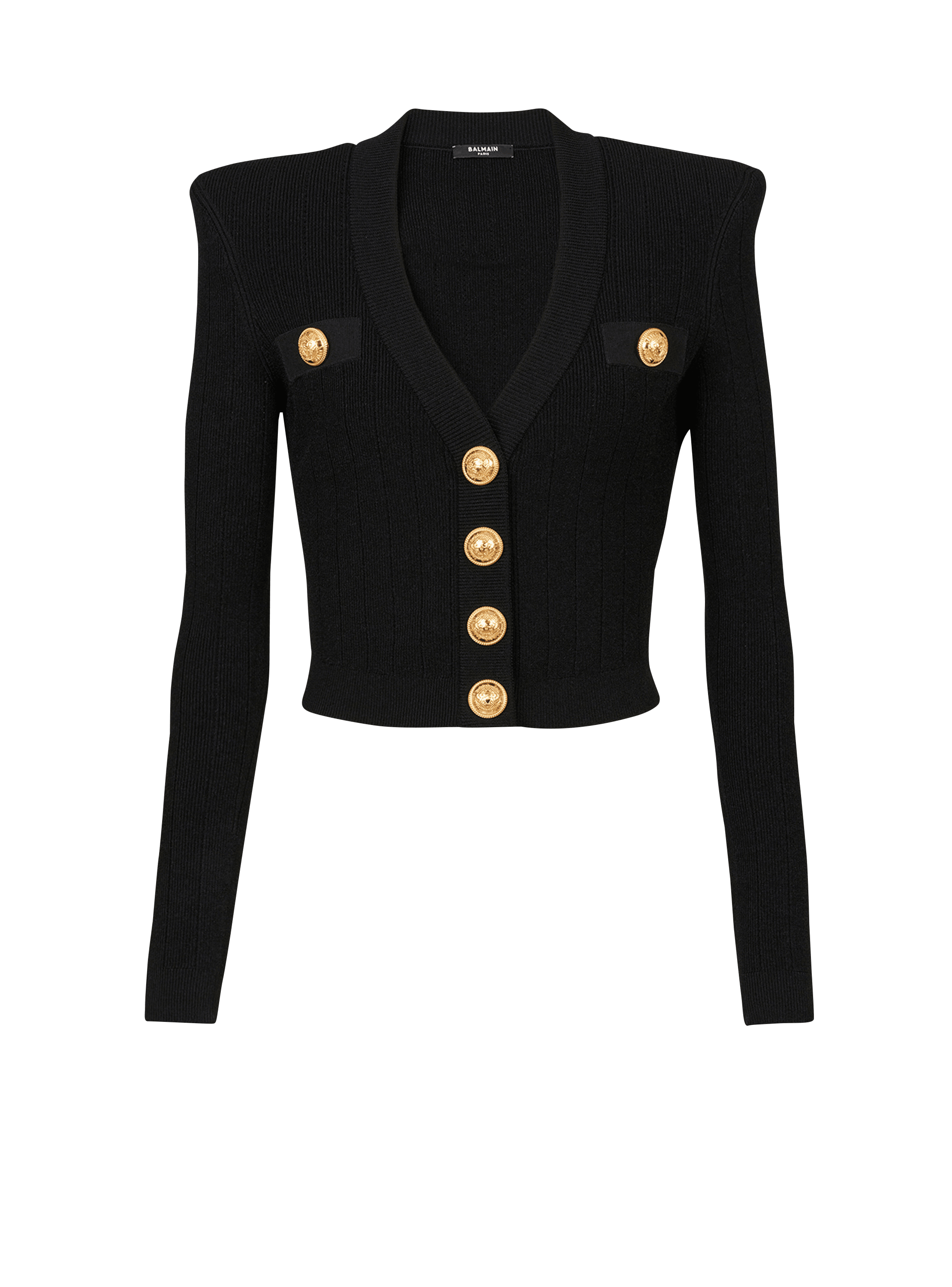 Cropped eco-designed knit cardigan with gold-tone buttons