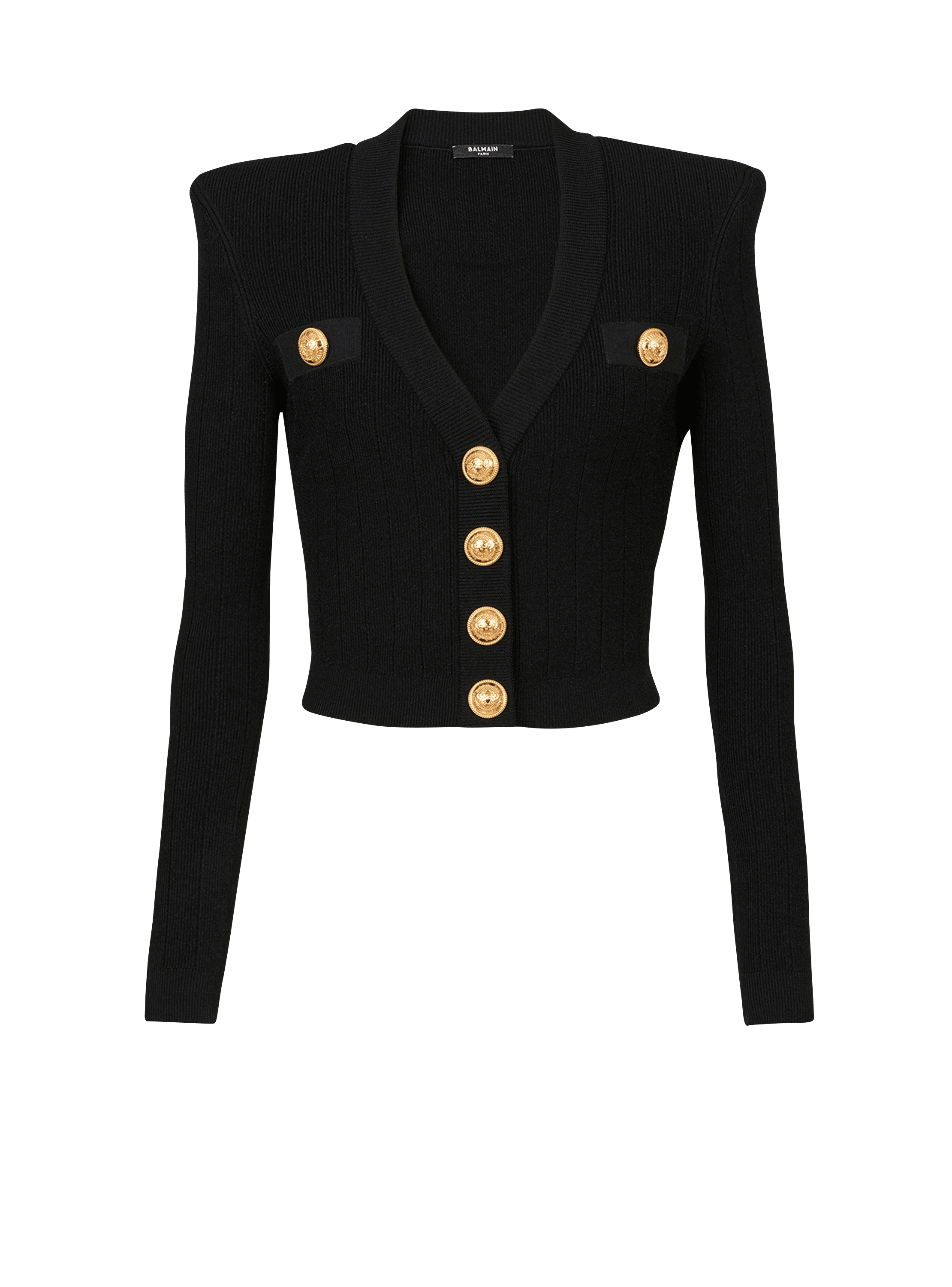 Cardigan corto in maglia eco-design con bottoni dorati