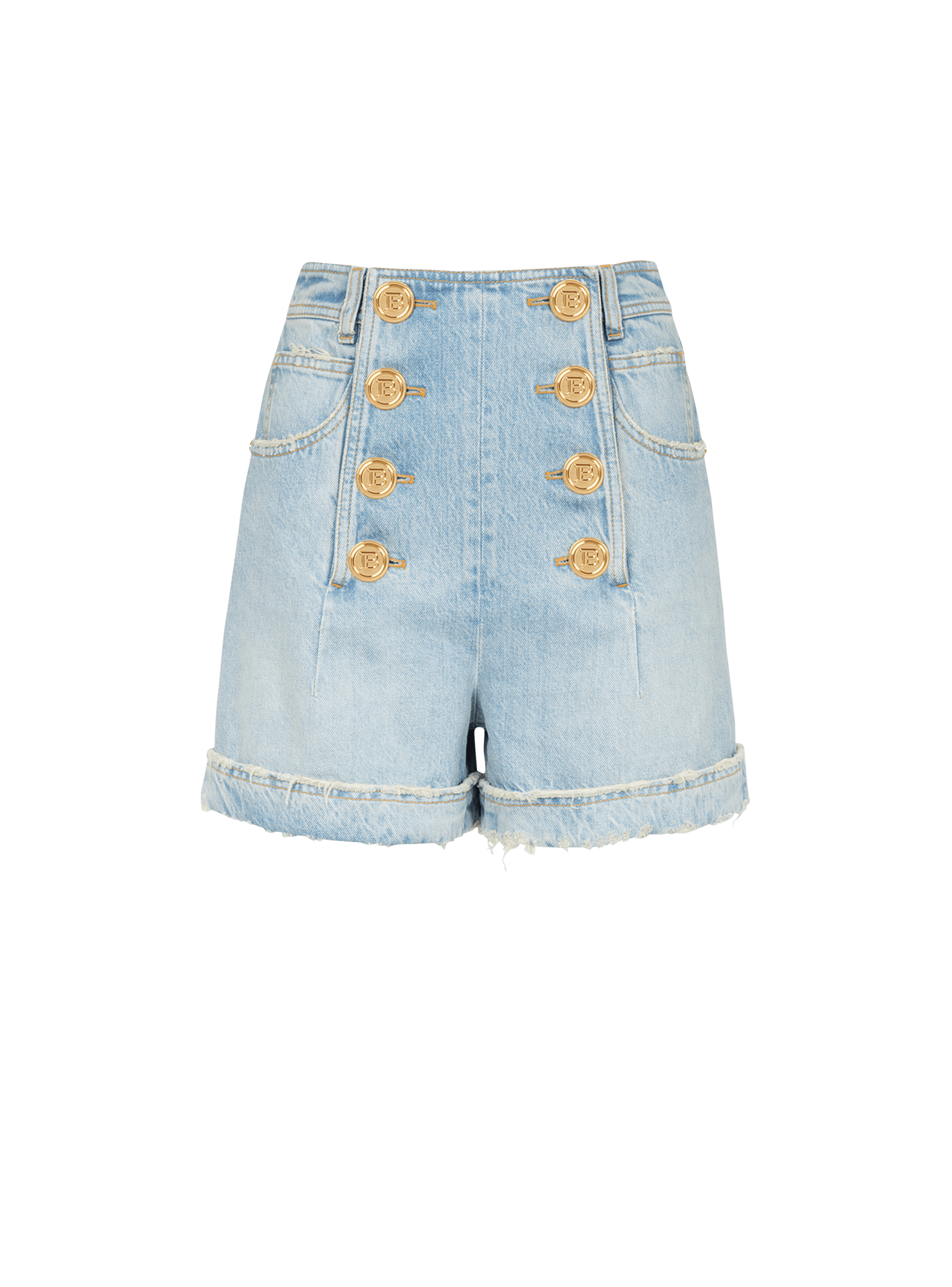 Eco-designed denim high-waisted shorts, blue, hi-res
