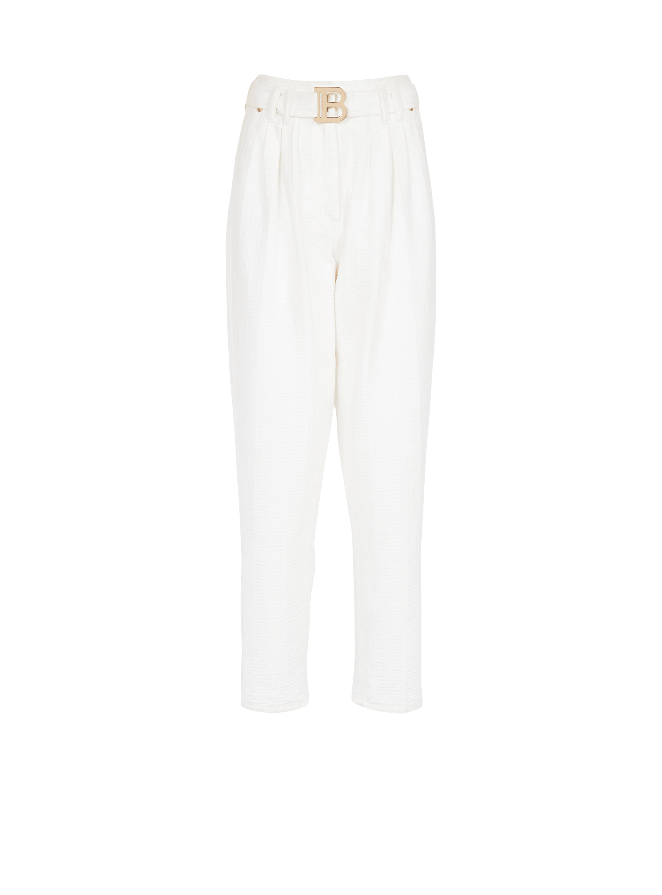 Boyfriend cut jeans with Balmain buckle monogram print