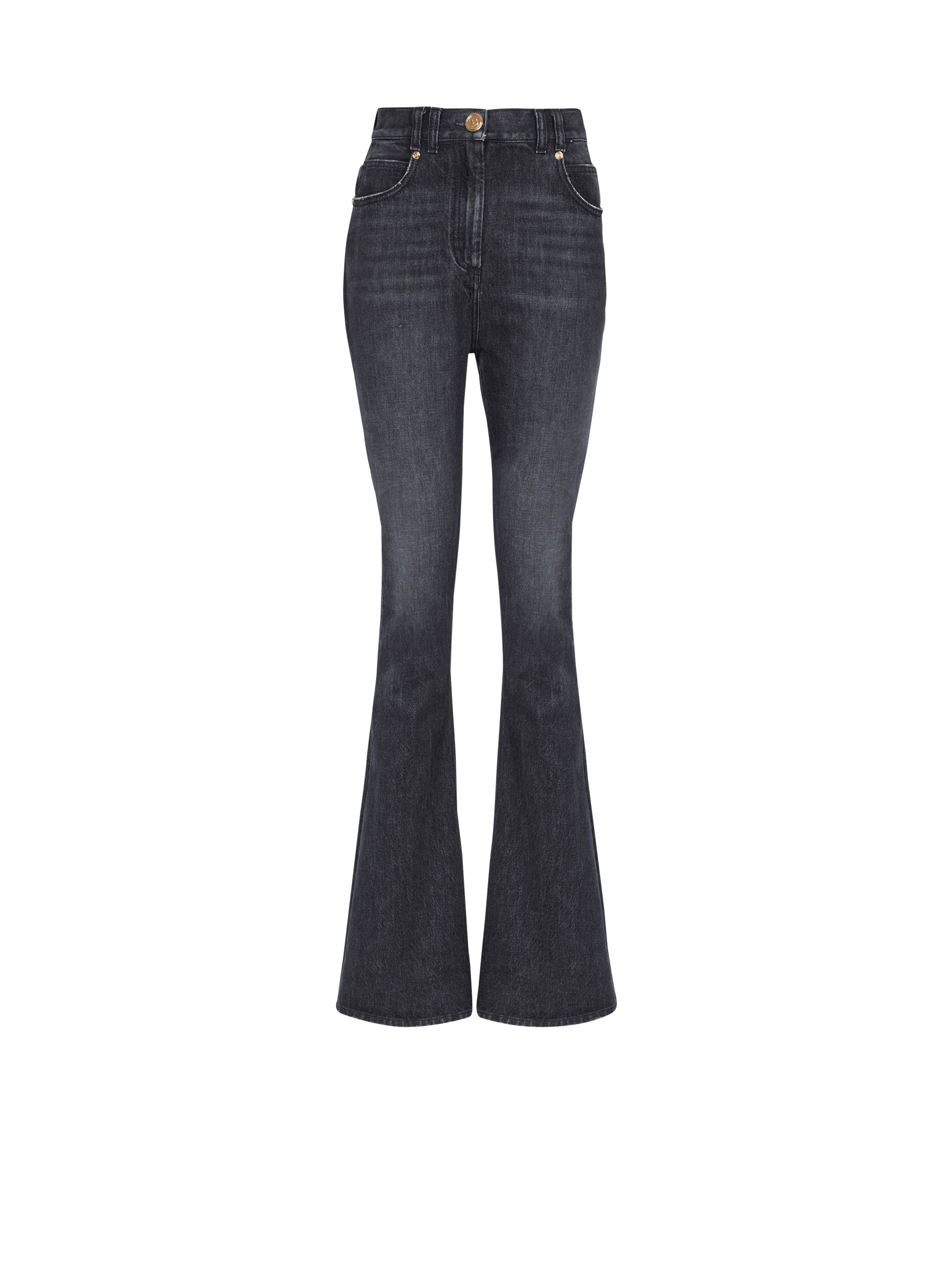 Bootcut-Jeans mit Bleach-Effekt im Öko-Design, schwarz, hi-res