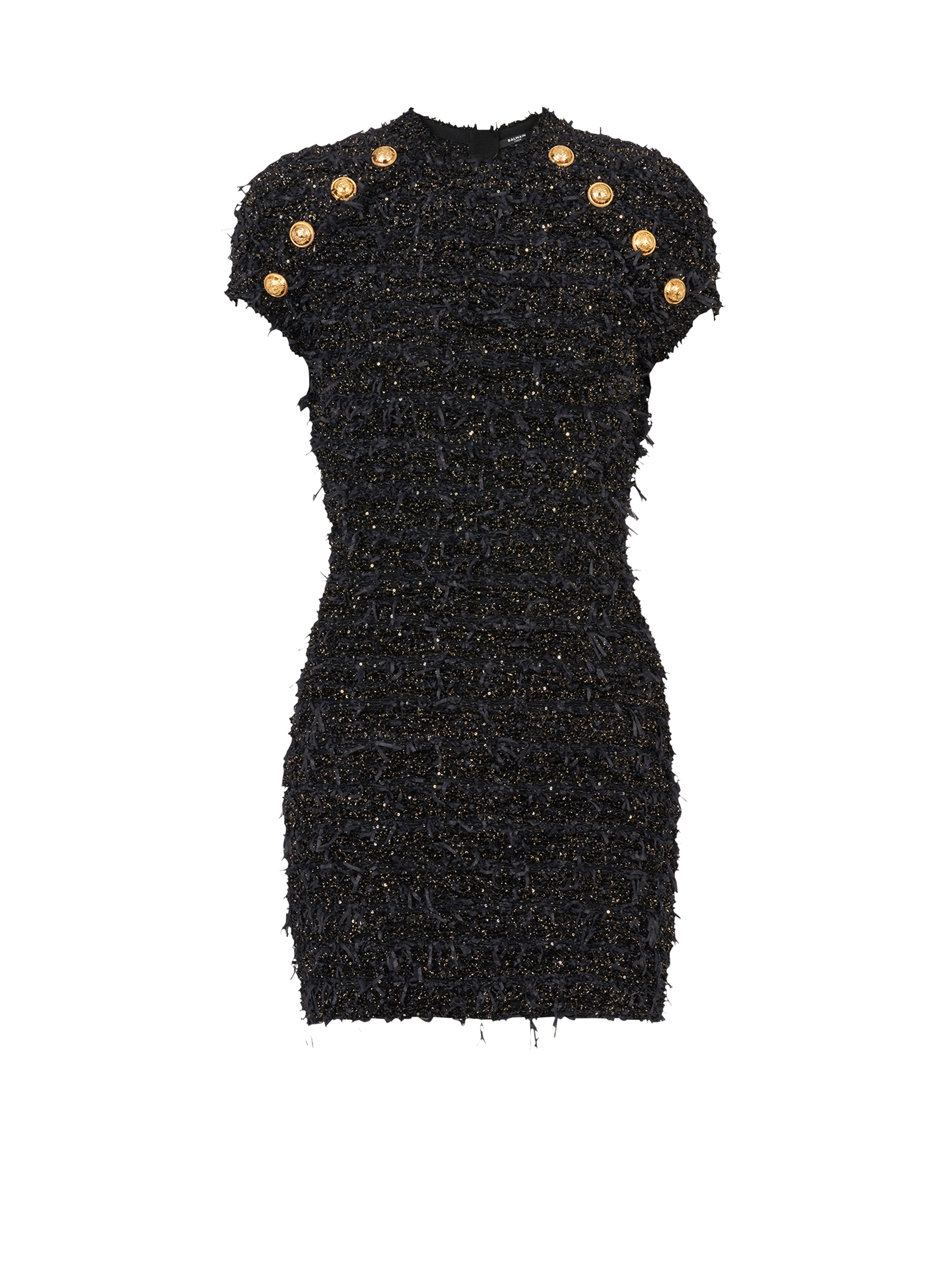 Short tweed dress with gold-tone buttons