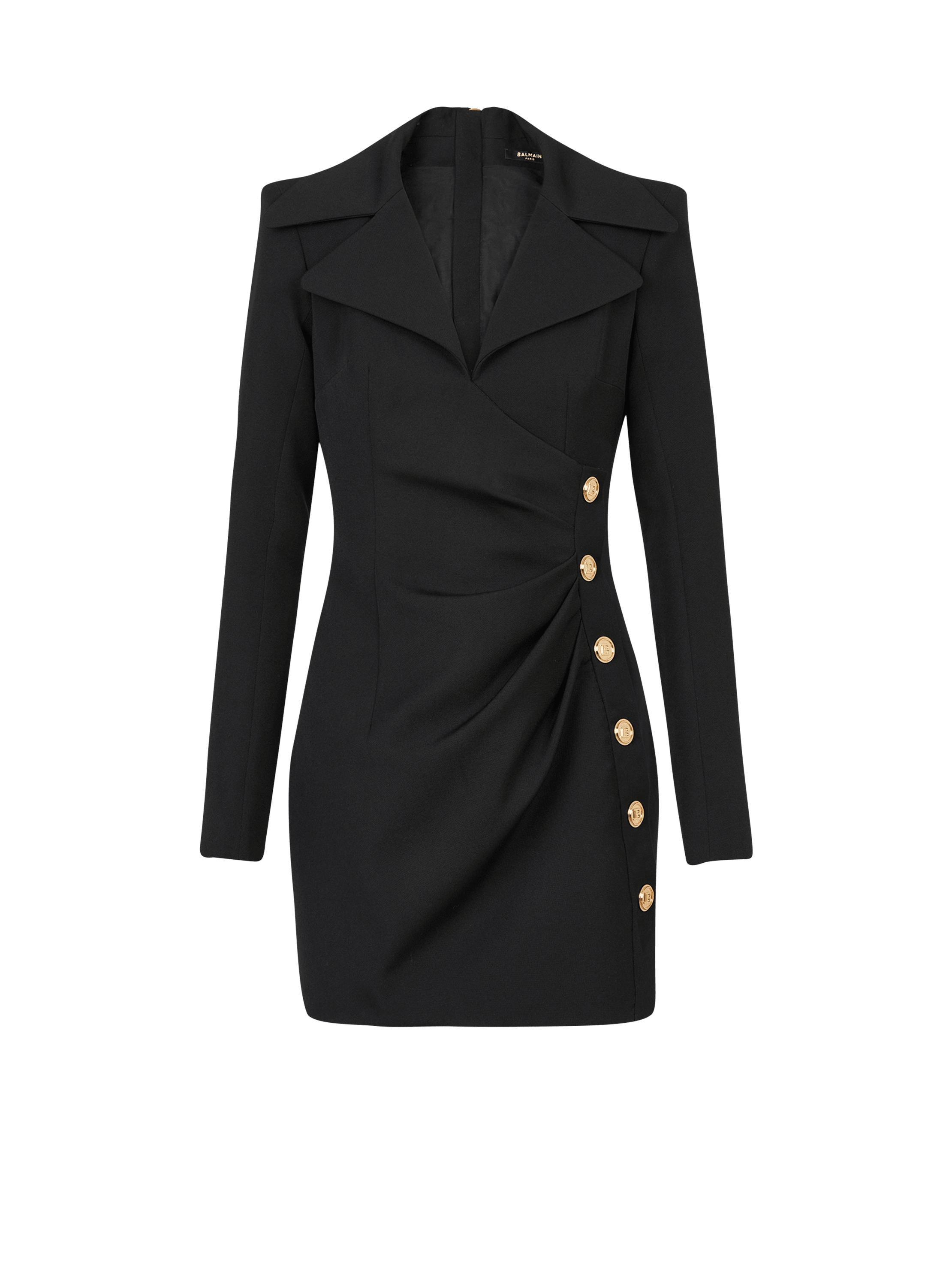 Draped wool dress, black, hi-res