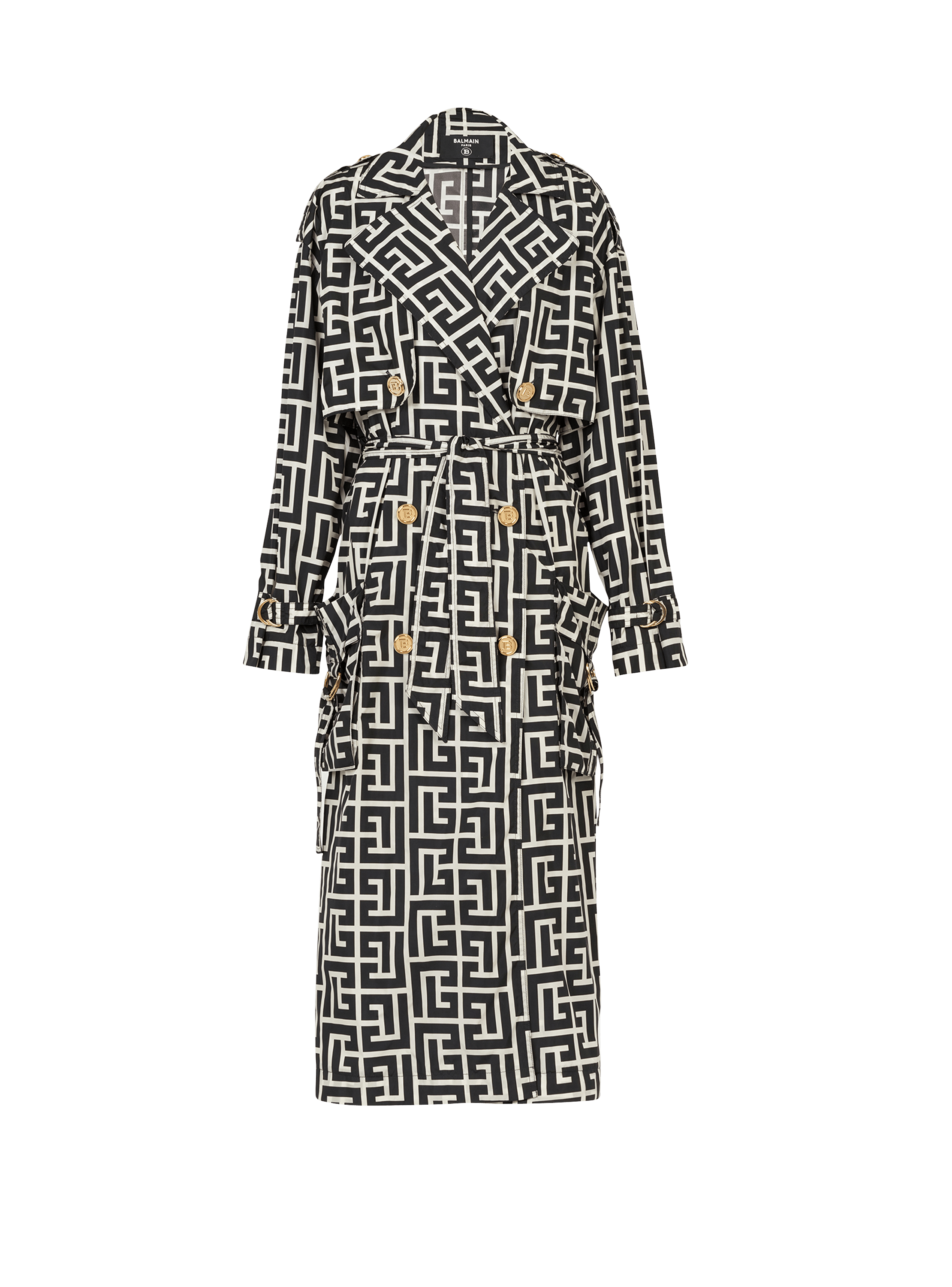 Trench coat à imprimé monogramme Balmain, noir, hi-res